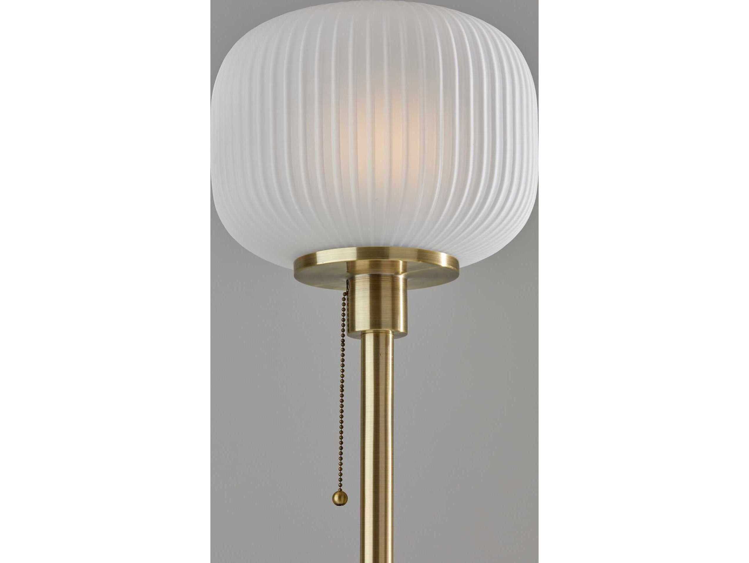 Adesso Hazel Antique Brass Frosted Ribbed Glass Floor Lamp