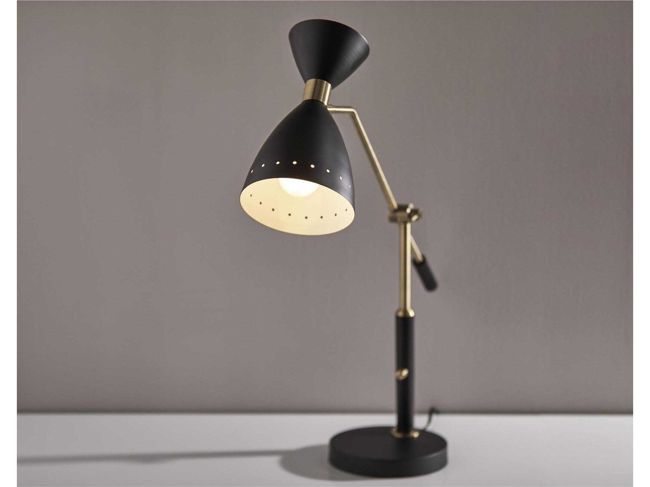 Adesso Oscar Black Antique Brass Metal With Accent Desk Lamp