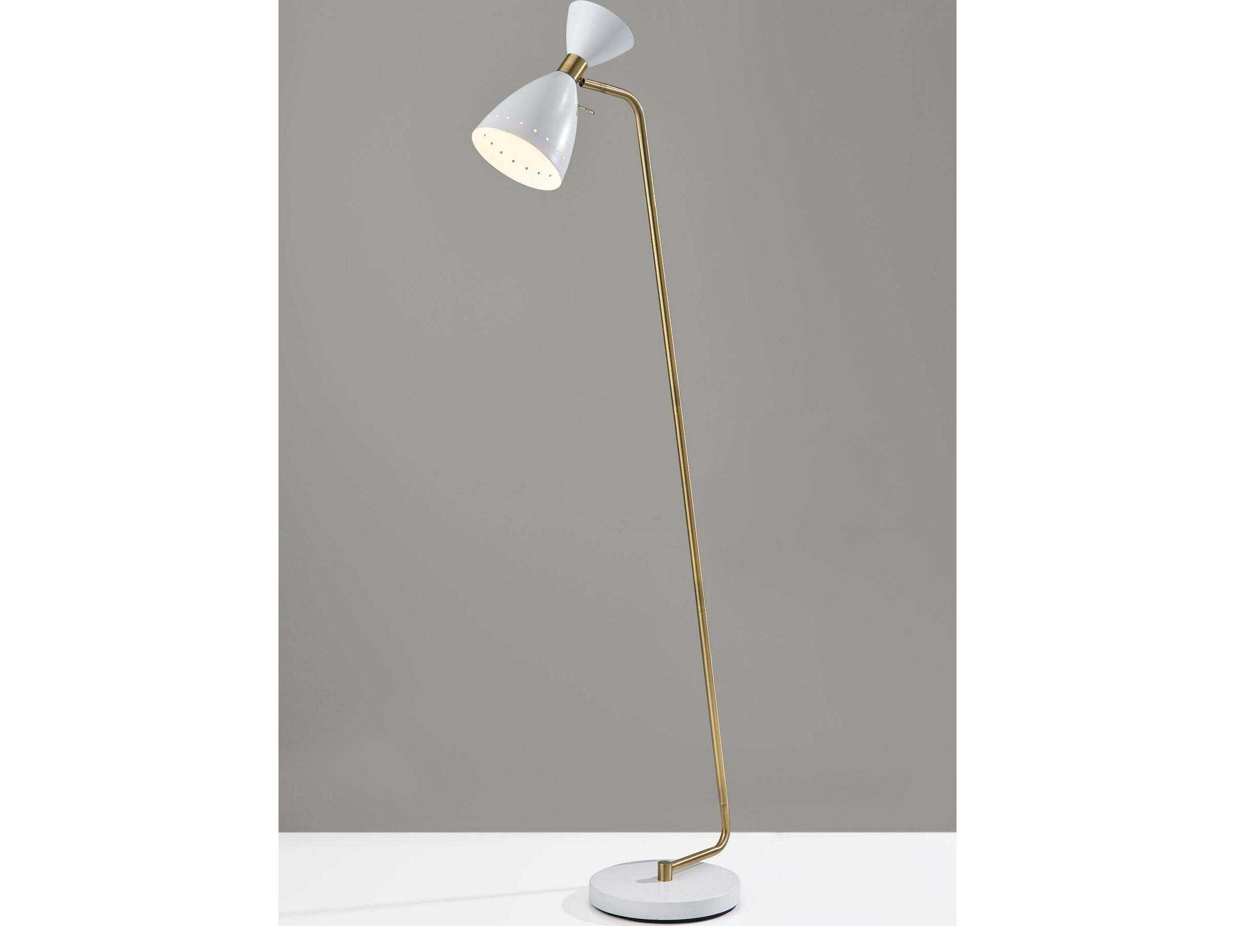 Adesso Oscar White Antique Brass Metal With Accent Floor Lamp