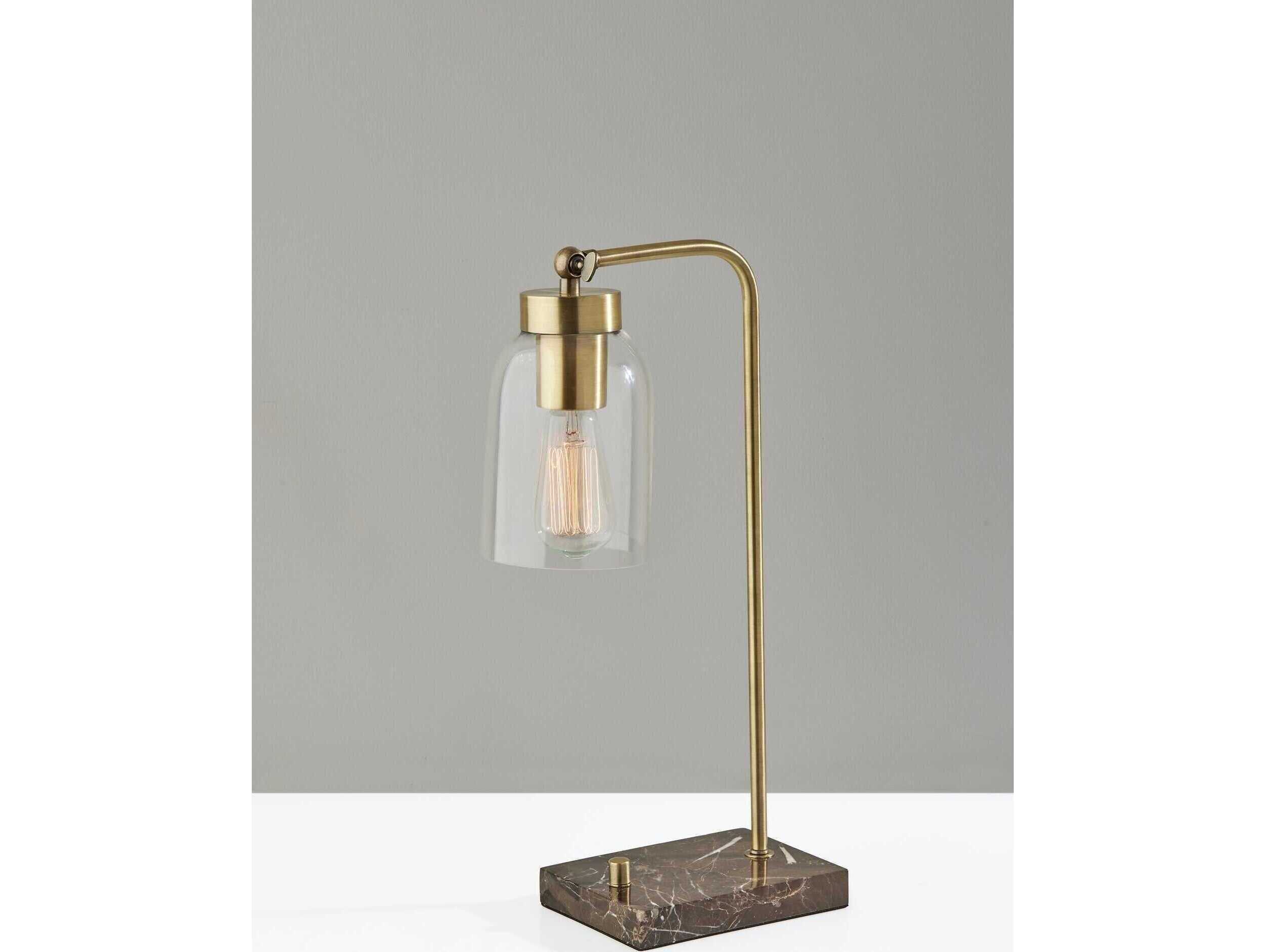 Adesso Bristol Antique Brass Clear Glass Desk Lamp