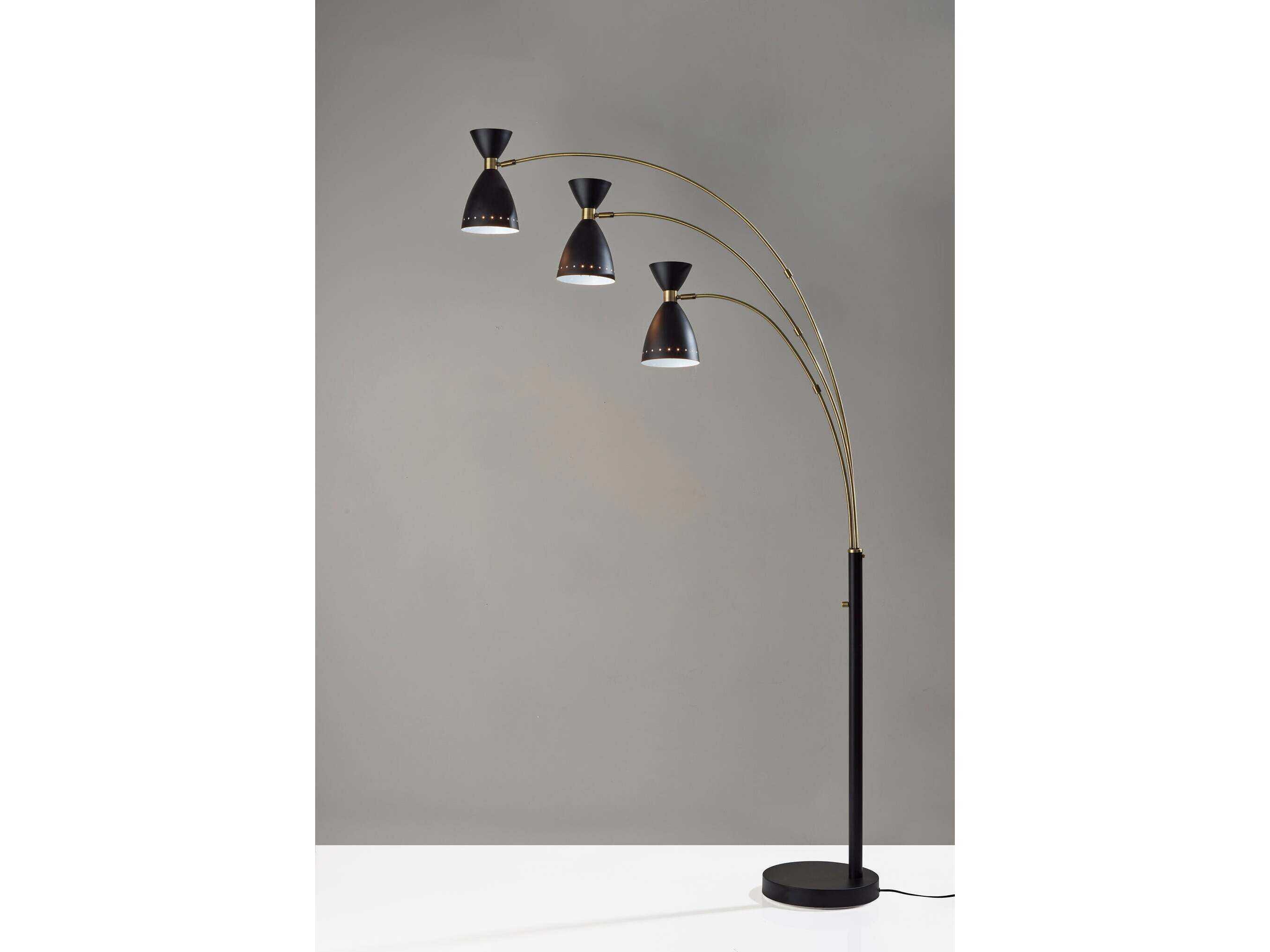 Adesso Oscar Black Antique Brass Painted Metal Floor Lamp