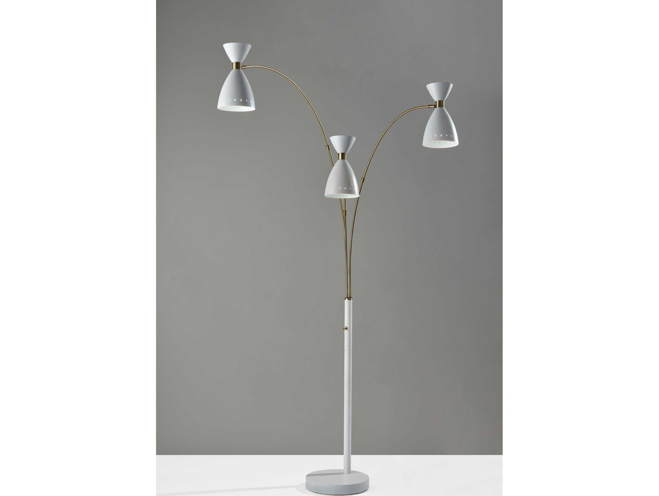 Adesso Oscar White Antique Brass Painted Metal Floor Lamp