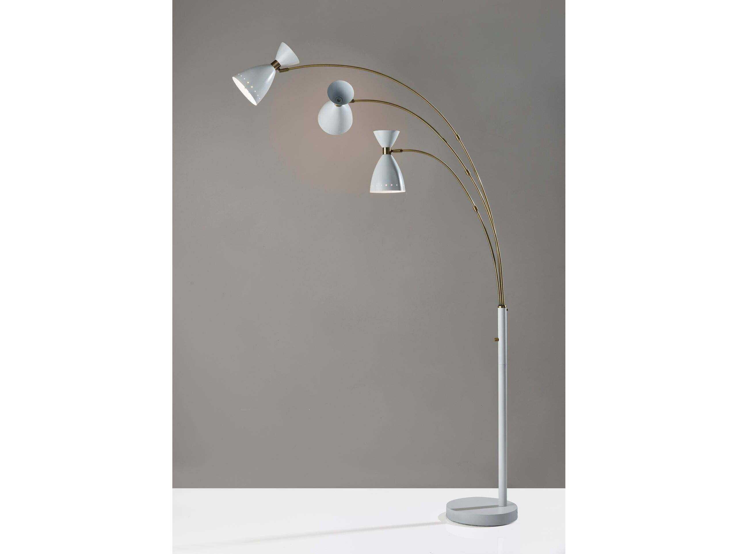 Adesso Oscar White Antique Brass Painted Metal Floor Lamp