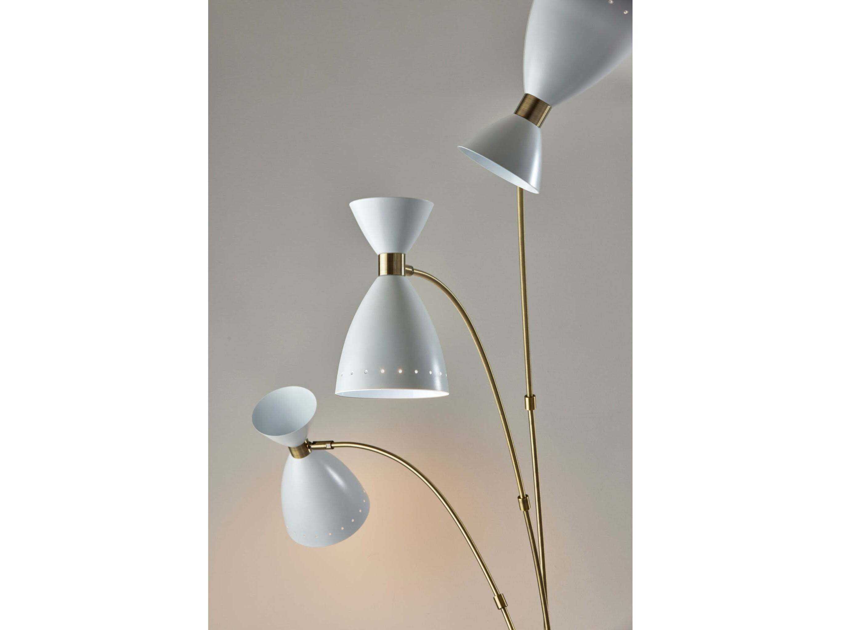 Adesso Oscar White Antique Brass Painted Metal Floor Lamp