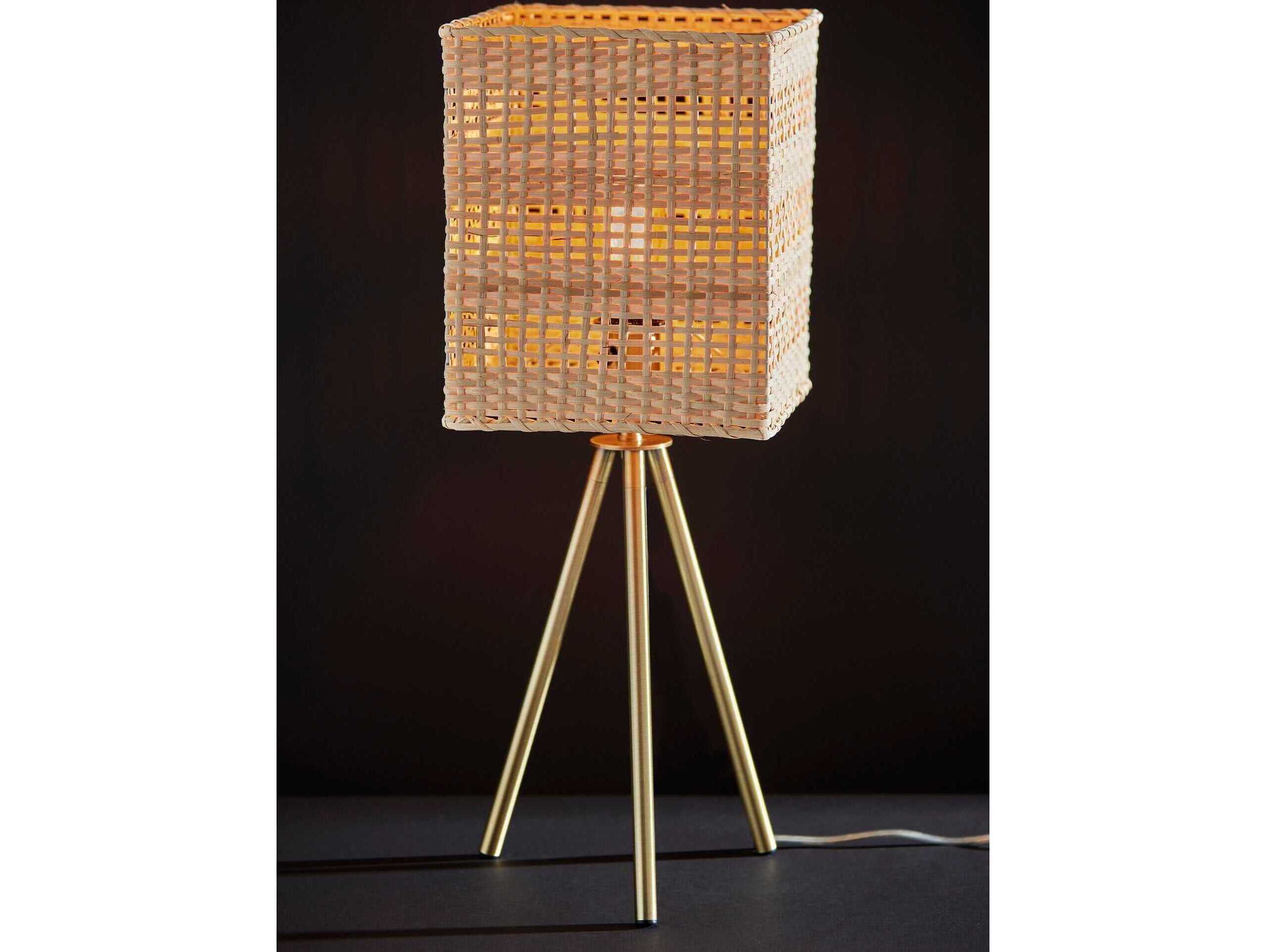 Adesso Bondi Antique Brass Light Rattan Table Lamp