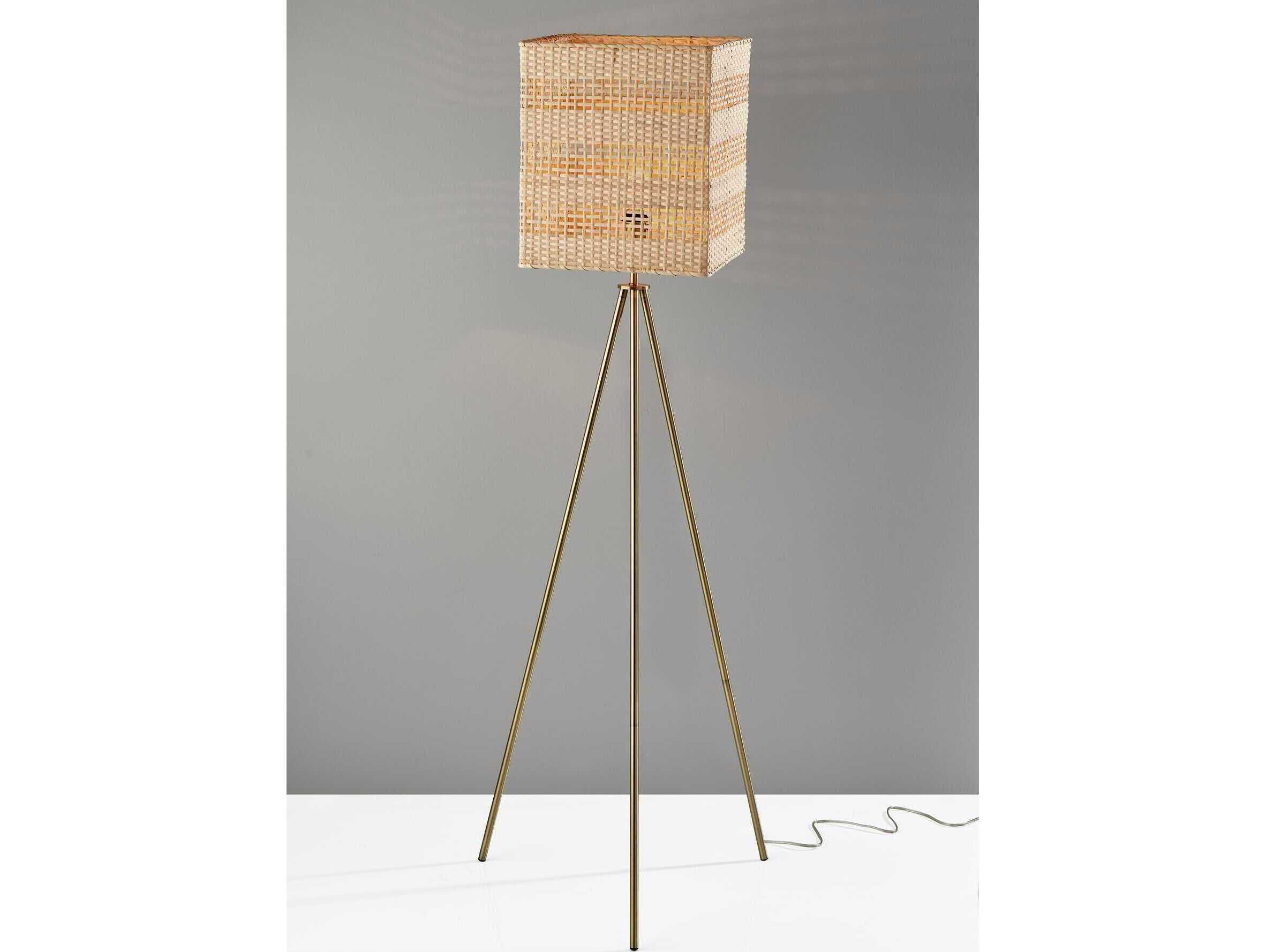 Adesso Bondi Antique Brass Light Rattan Floor Lamp
