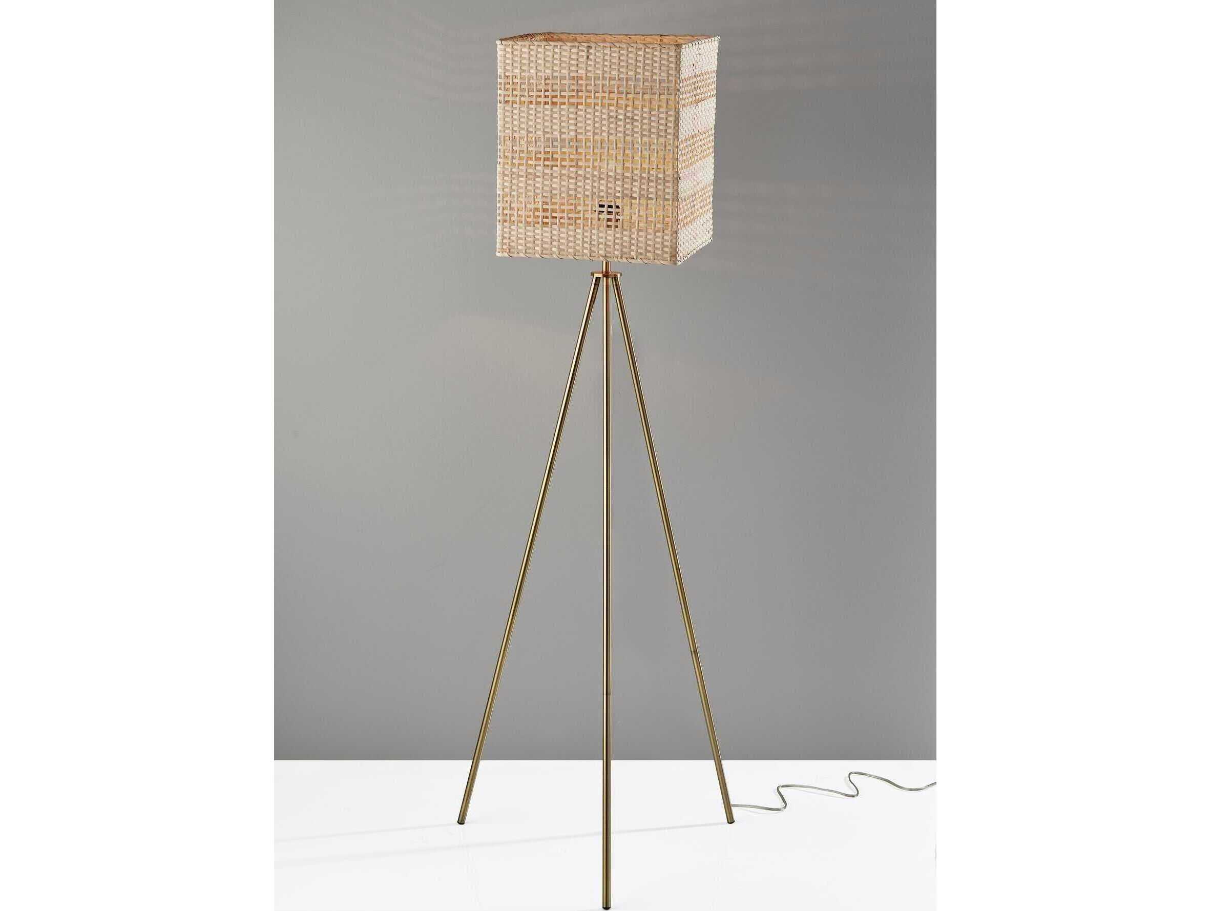 Adesso Bondi Antique Brass Light Rattan Floor Lamp