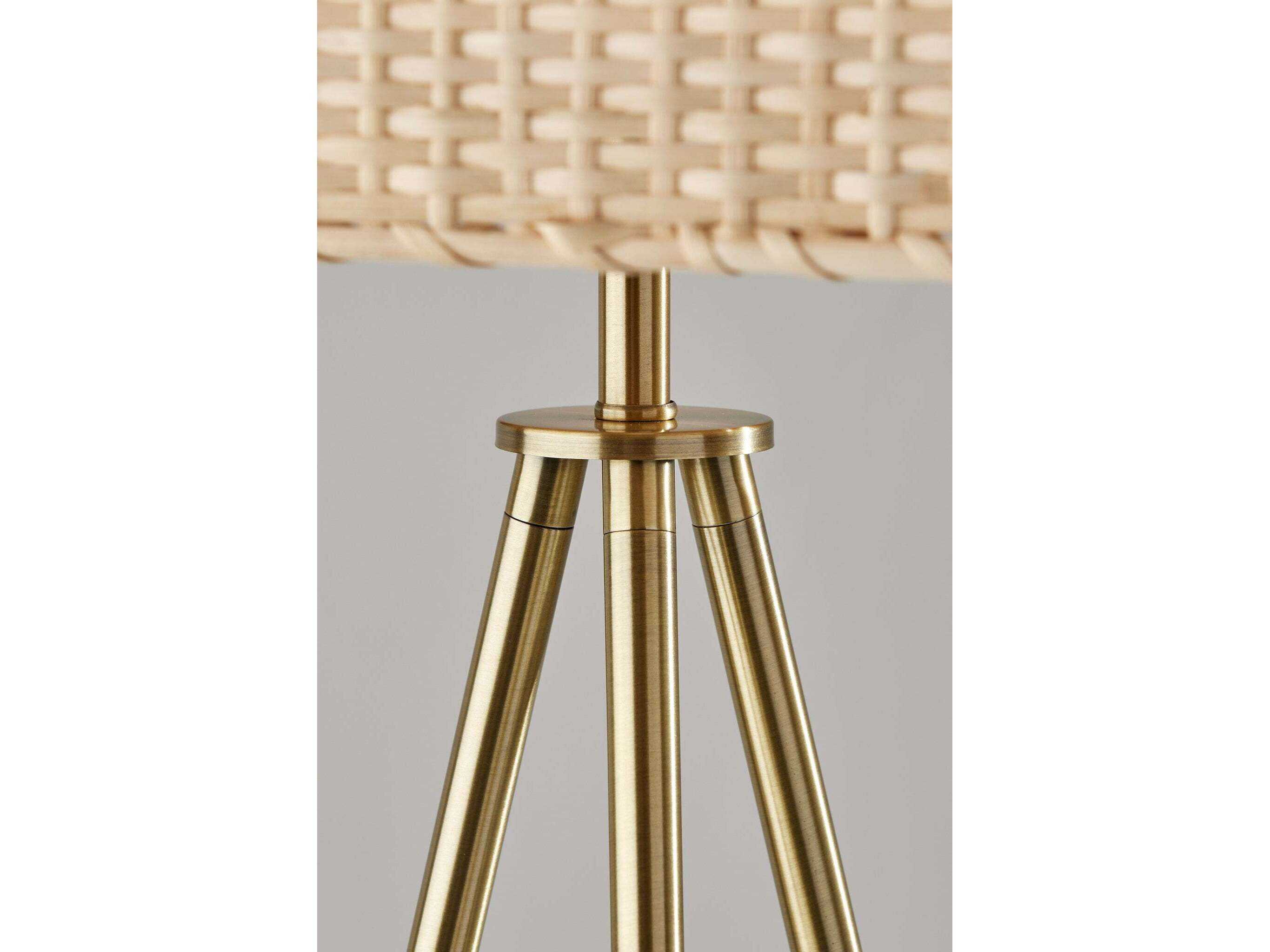 Adesso Bondi Antique Brass Light Rattan Floor Lamp