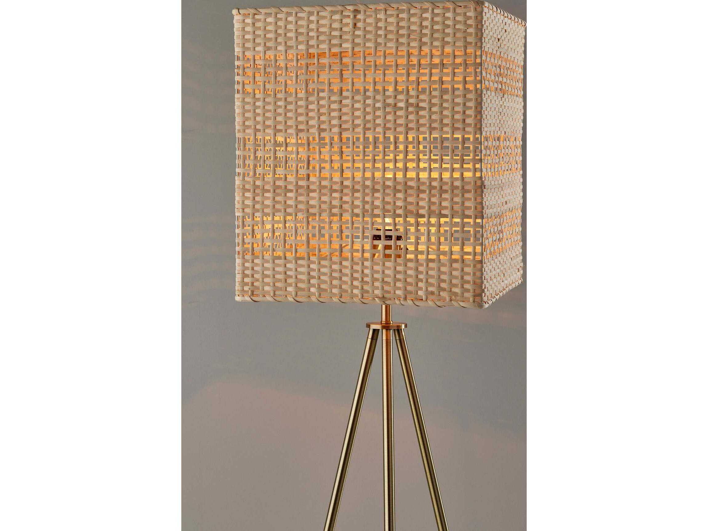Adesso Bondi Antique Brass Light Rattan Floor Lamp