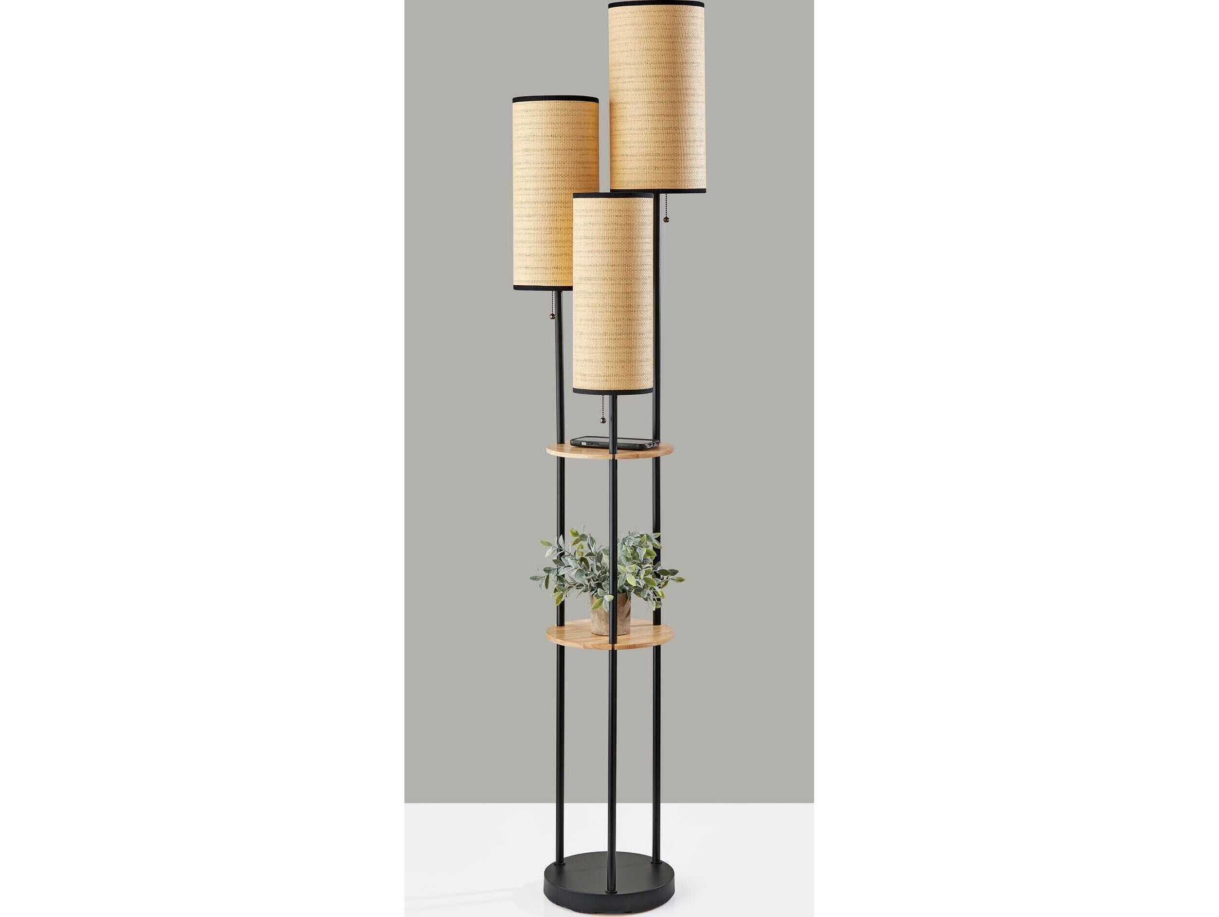Adesso Trio Black Natural Shelves Woven Paper With Trim Floor Lamp