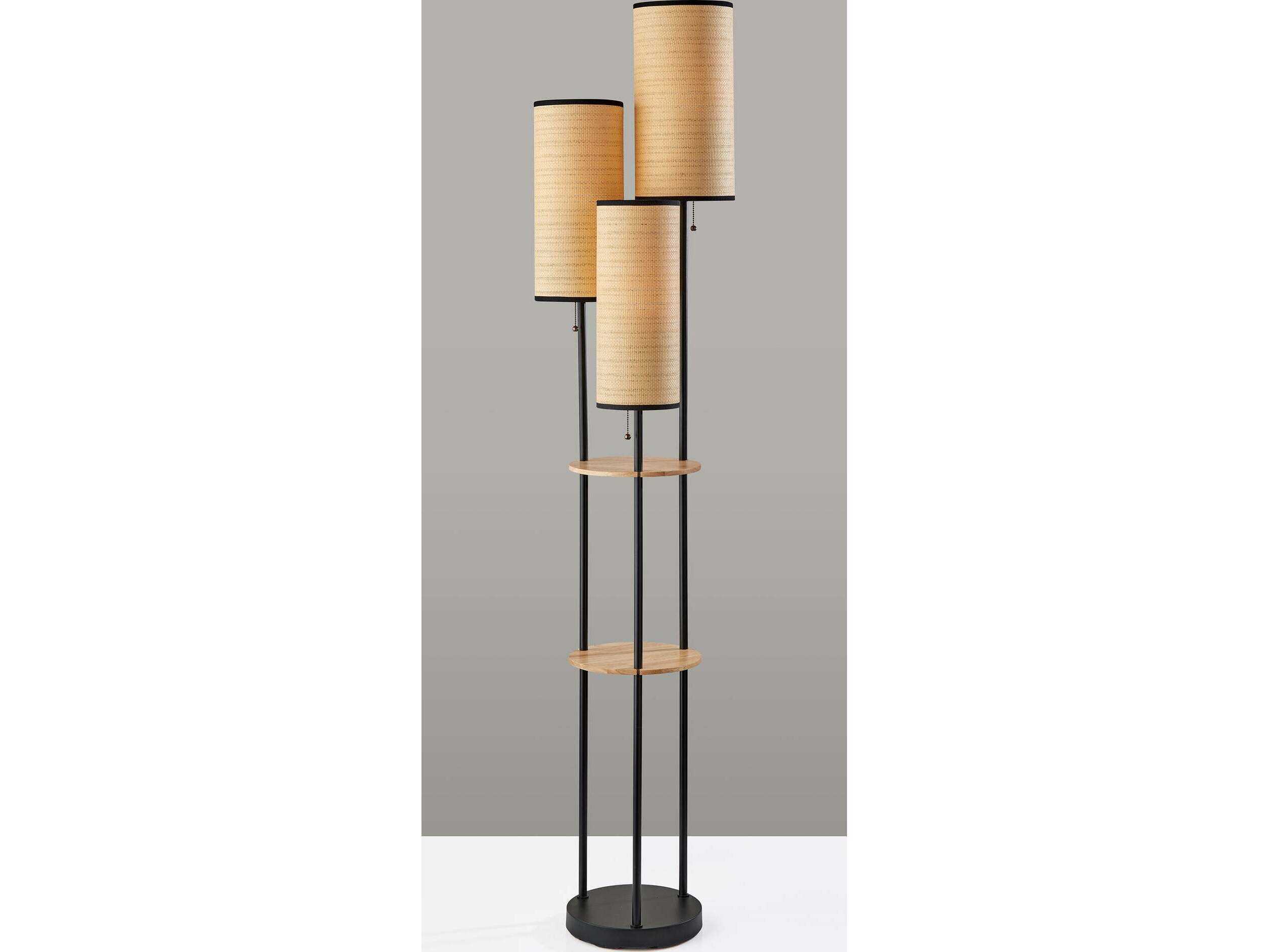 Adesso Trio Black Natural Shelves Woven Paper With Trim Floor Lamp