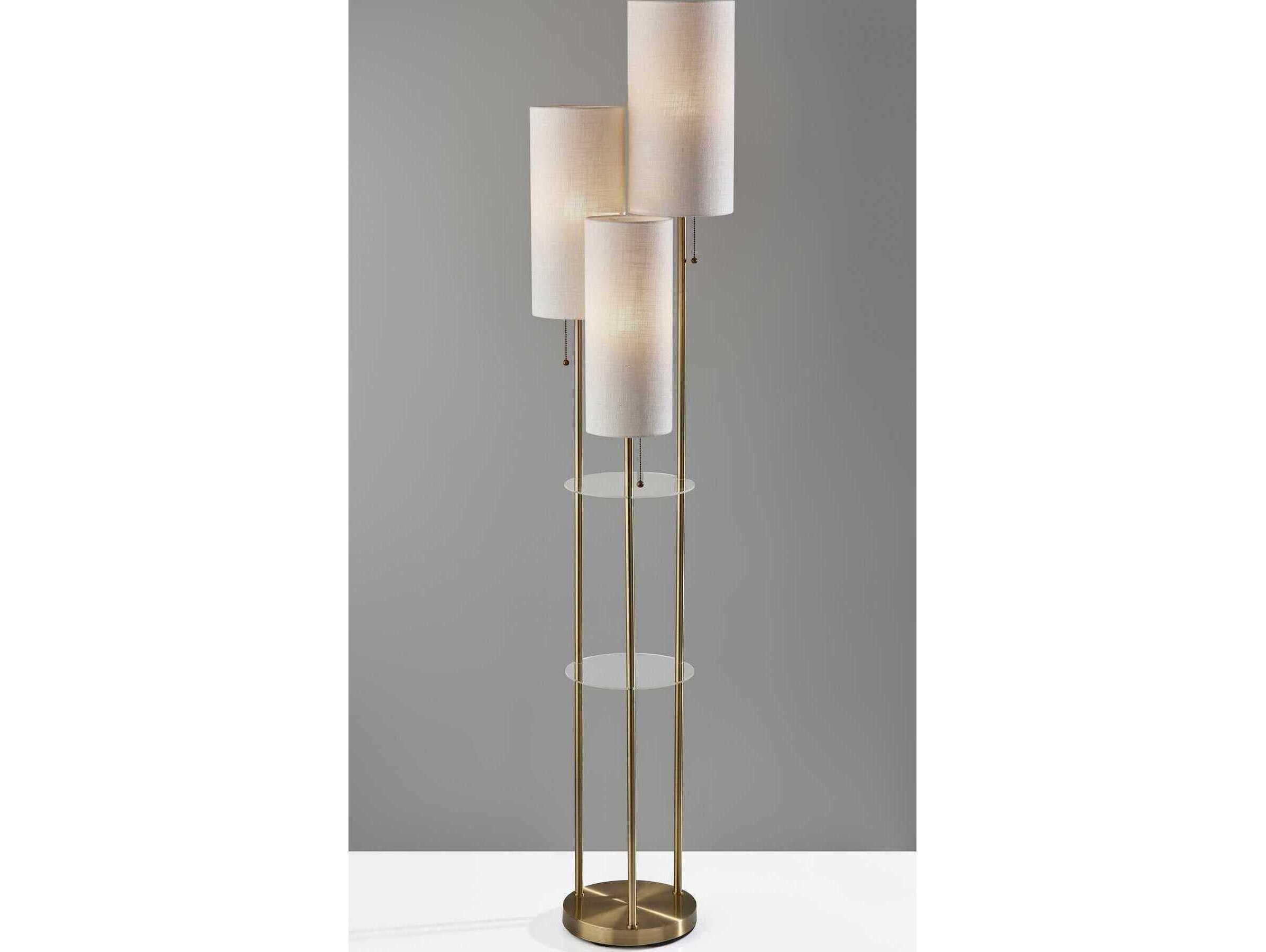 Adesso Trio Antique Brass Cream Textured Fabric Floor Lamp