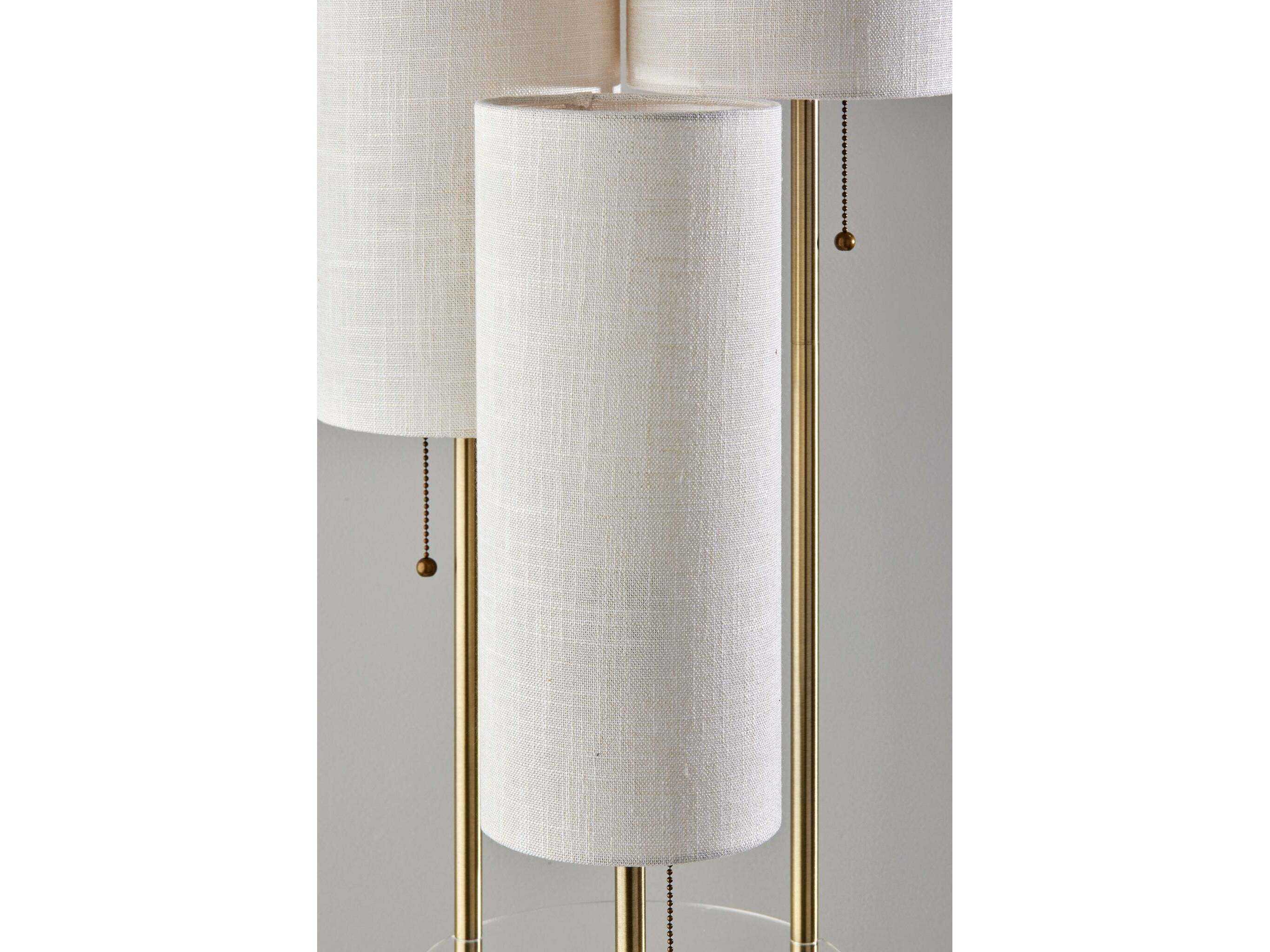 Adesso Trio Antique Brass Cream Textured Fabric Floor Lamp