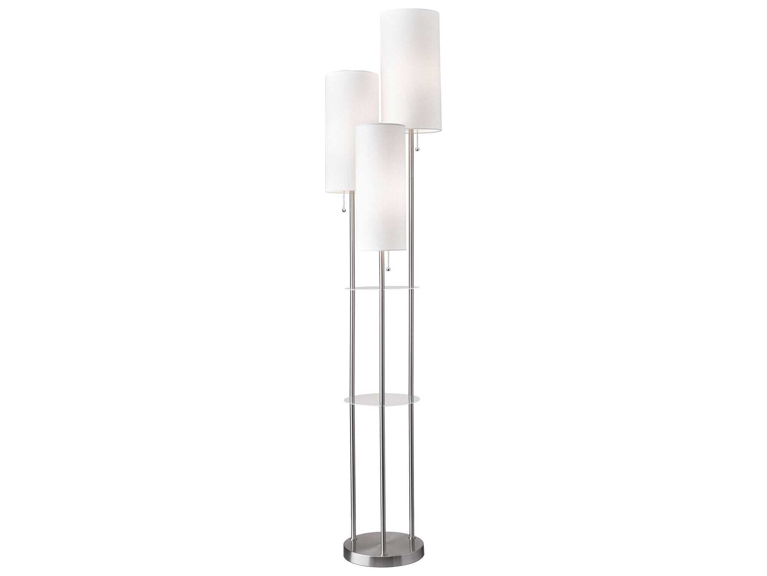 Adesso Trio Brushed Steel White Linen Floor Lamp