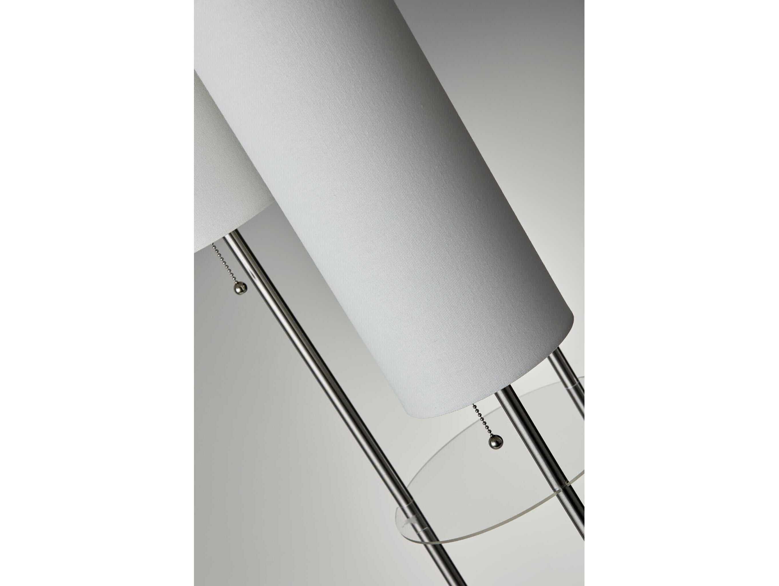 Adesso Trio Brushed Steel White Linen Floor Lamp