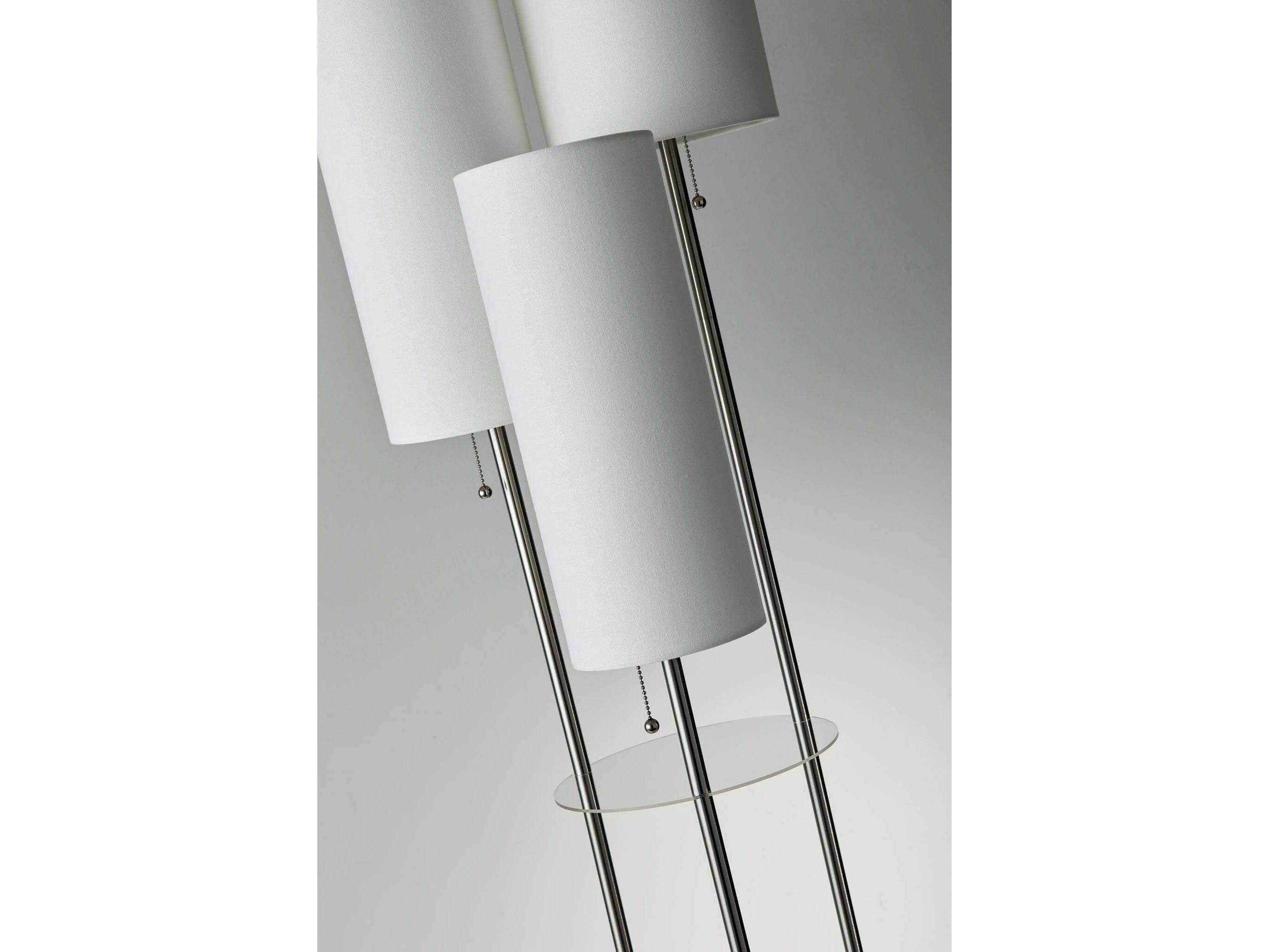Adesso Trio Brushed Steel White Linen Floor Lamp