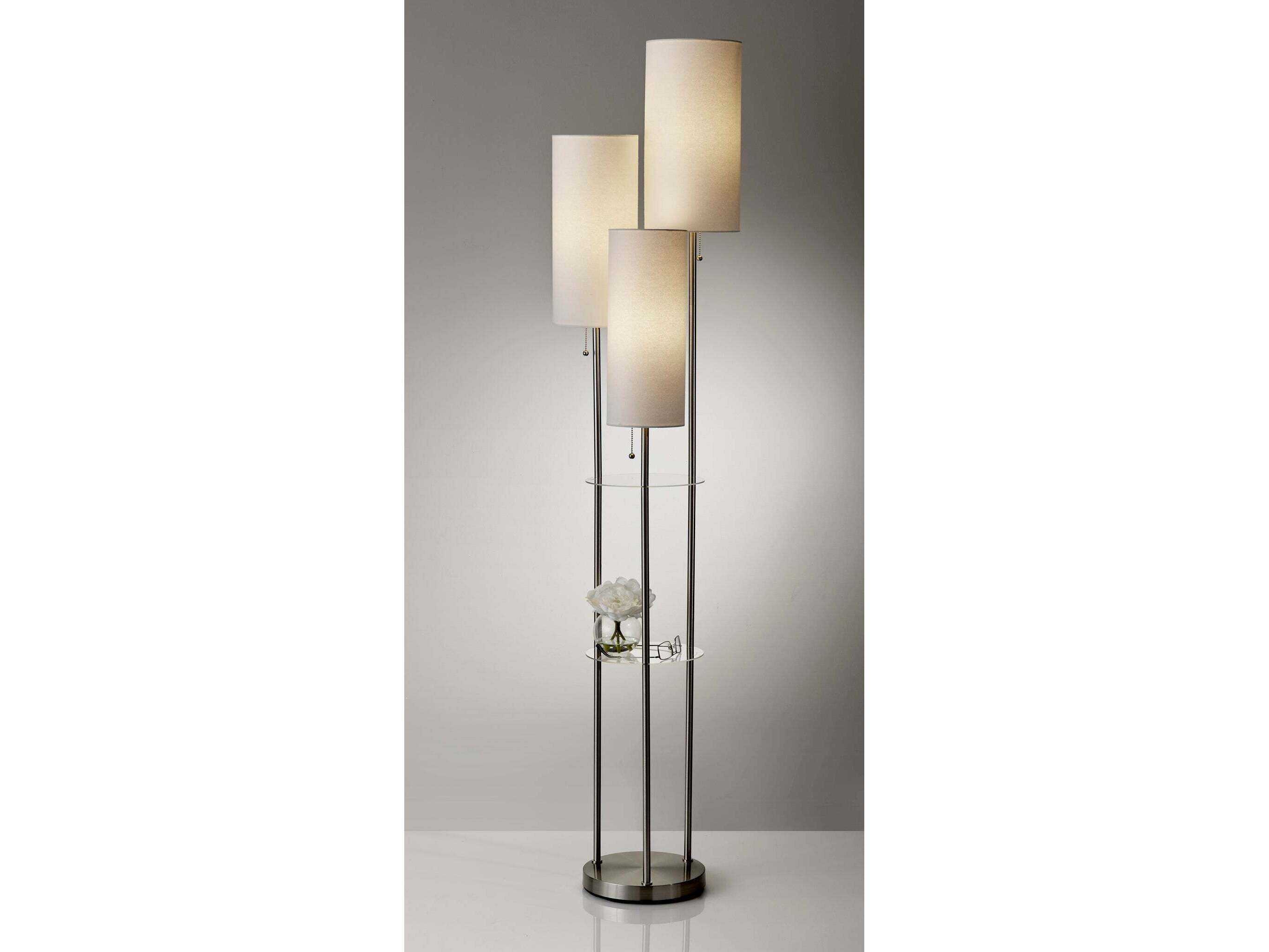 Adesso Trio Brushed Steel White Linen Floor Lamp