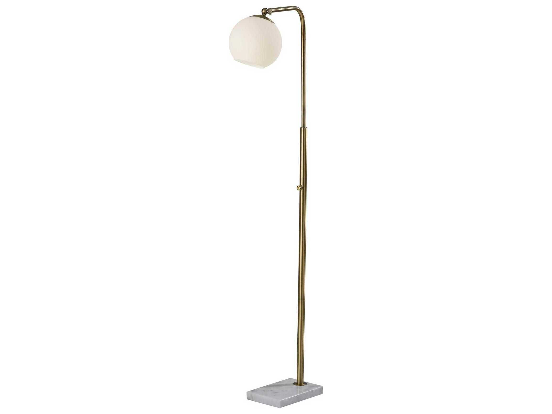 Adesso Remi Antique Brass White Opal Glass Floor Lamp