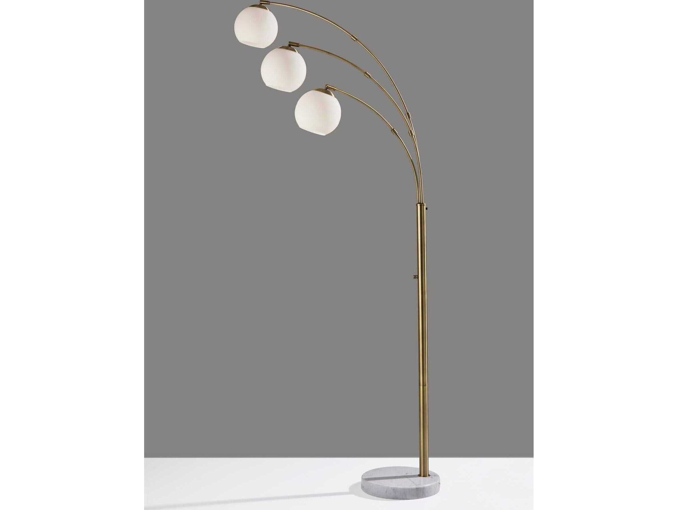 Adesso Remi Antique Brass White Opal Glass Floor Lamp