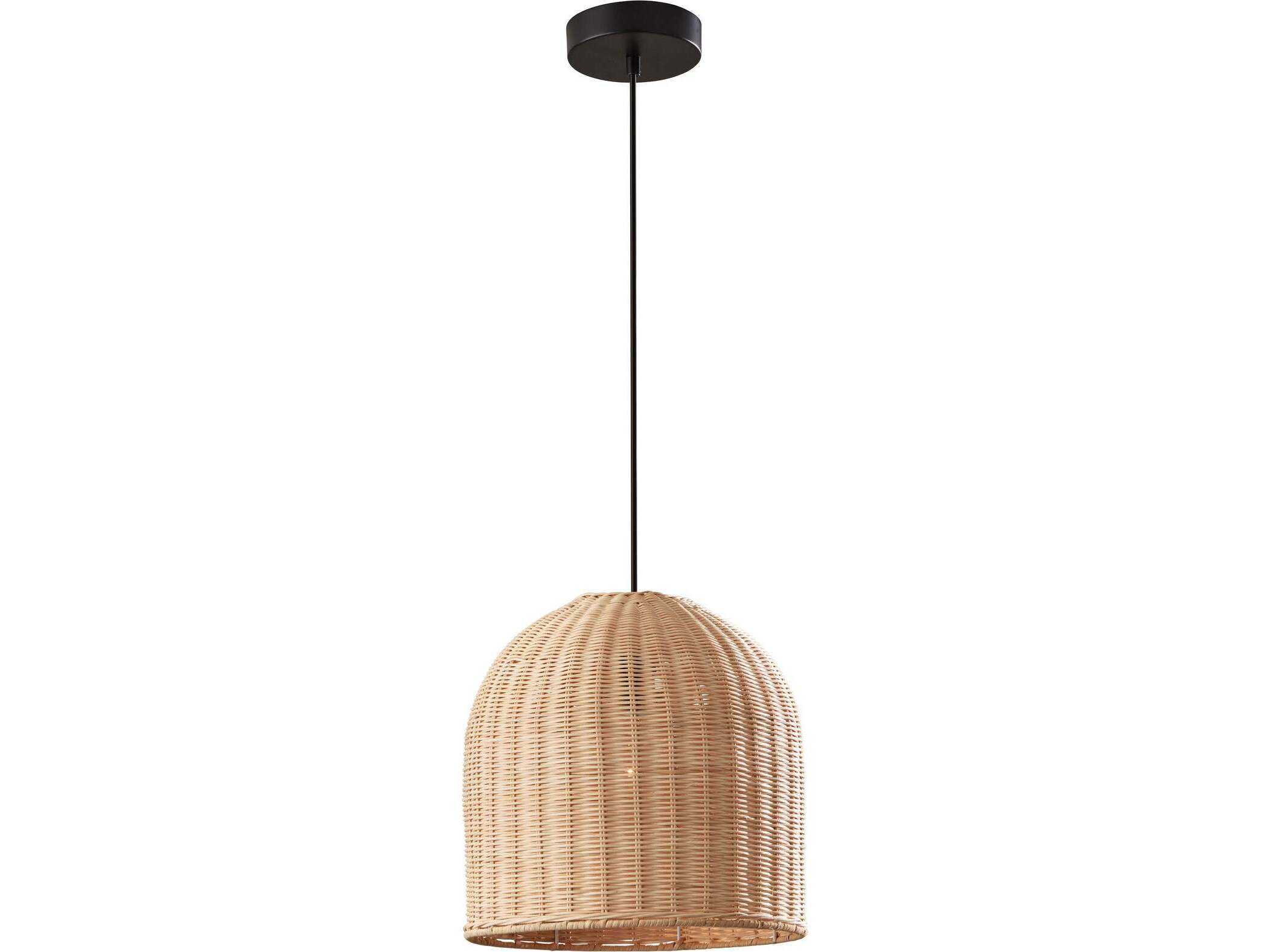 Adesso Bahama Dark Bronze Light Rattan Brown Dome Mini Pendant