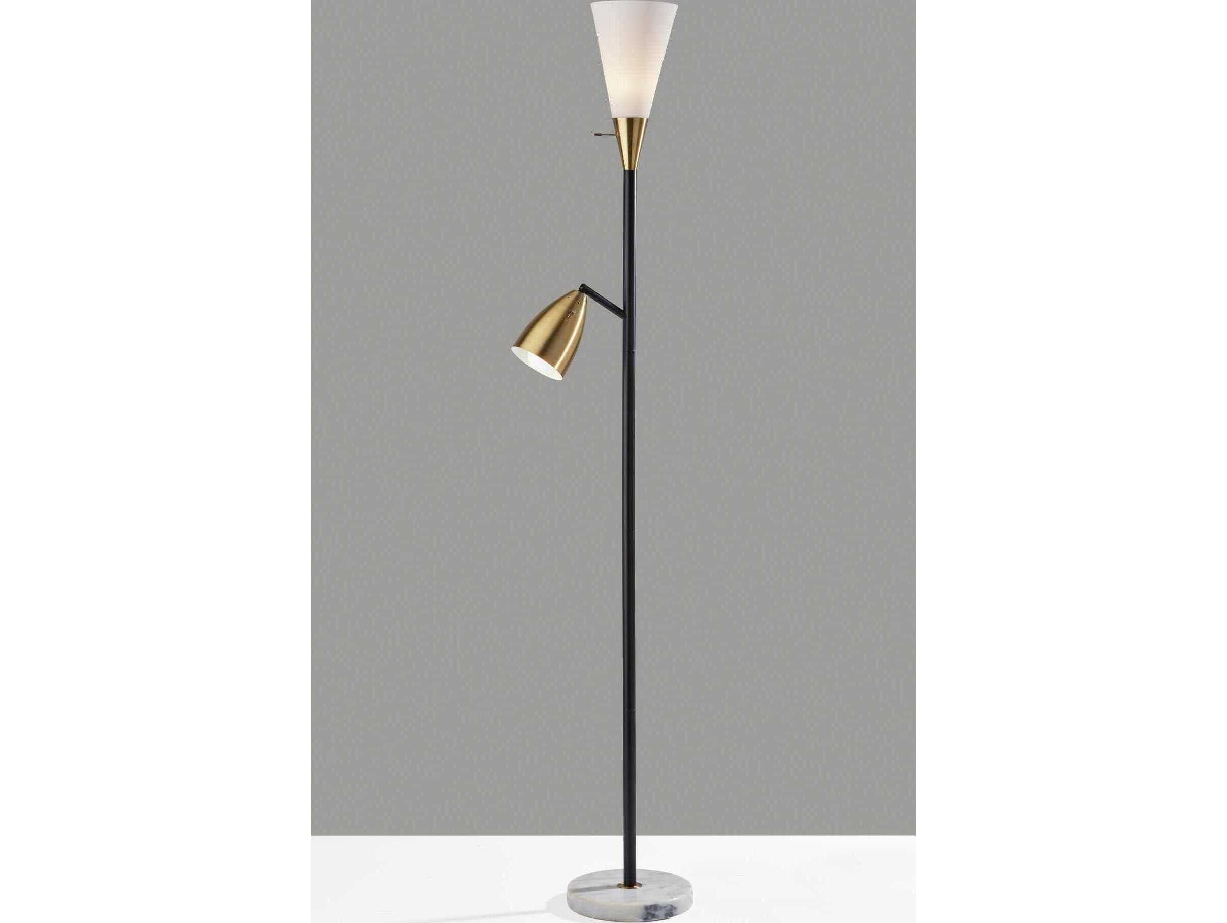 Adesso Dixon Black Antique Brass Frosted Glass Floor Lamp