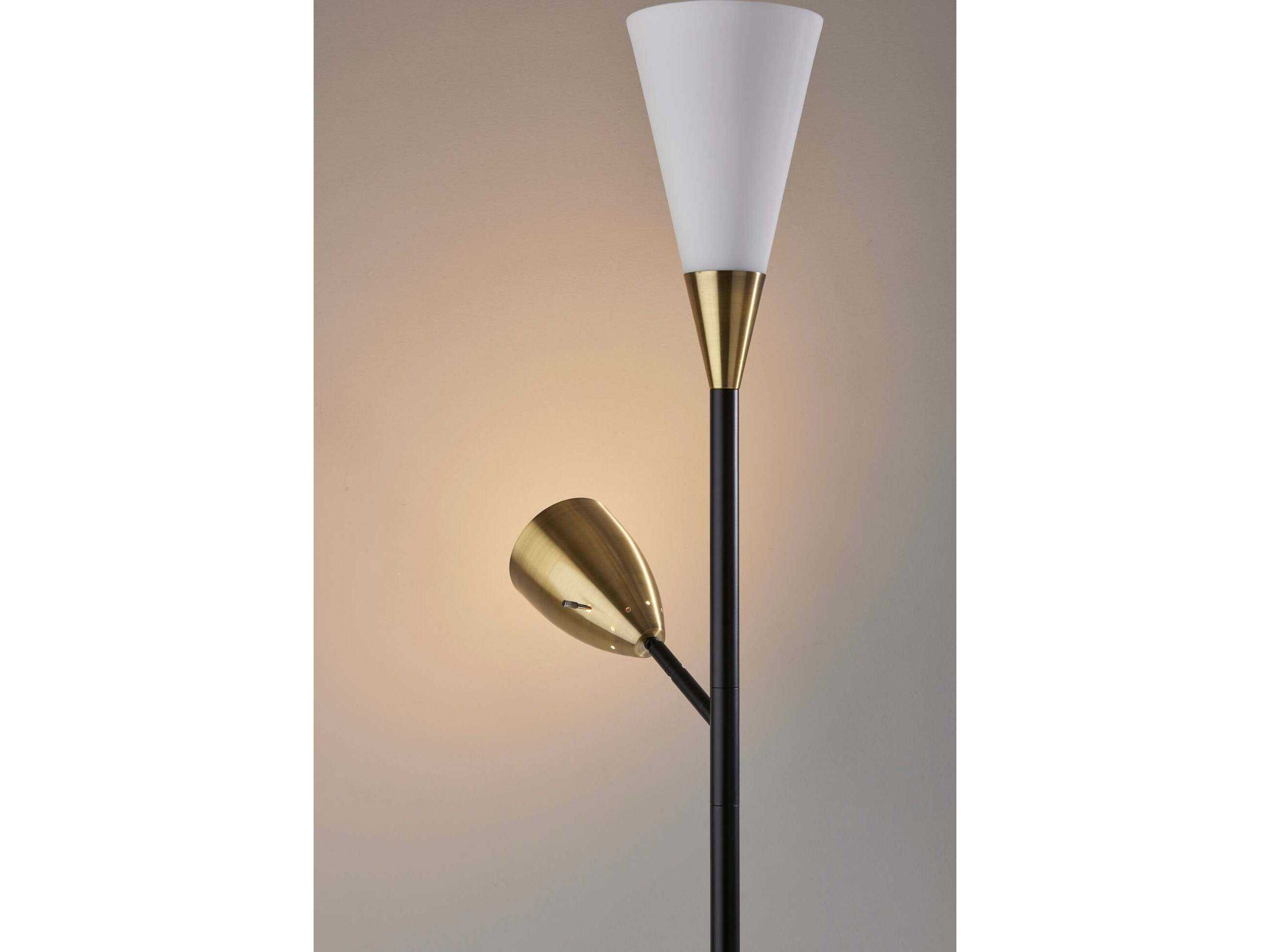 Adesso Dixon Black Antique Brass Frosted Glass Floor Lamp