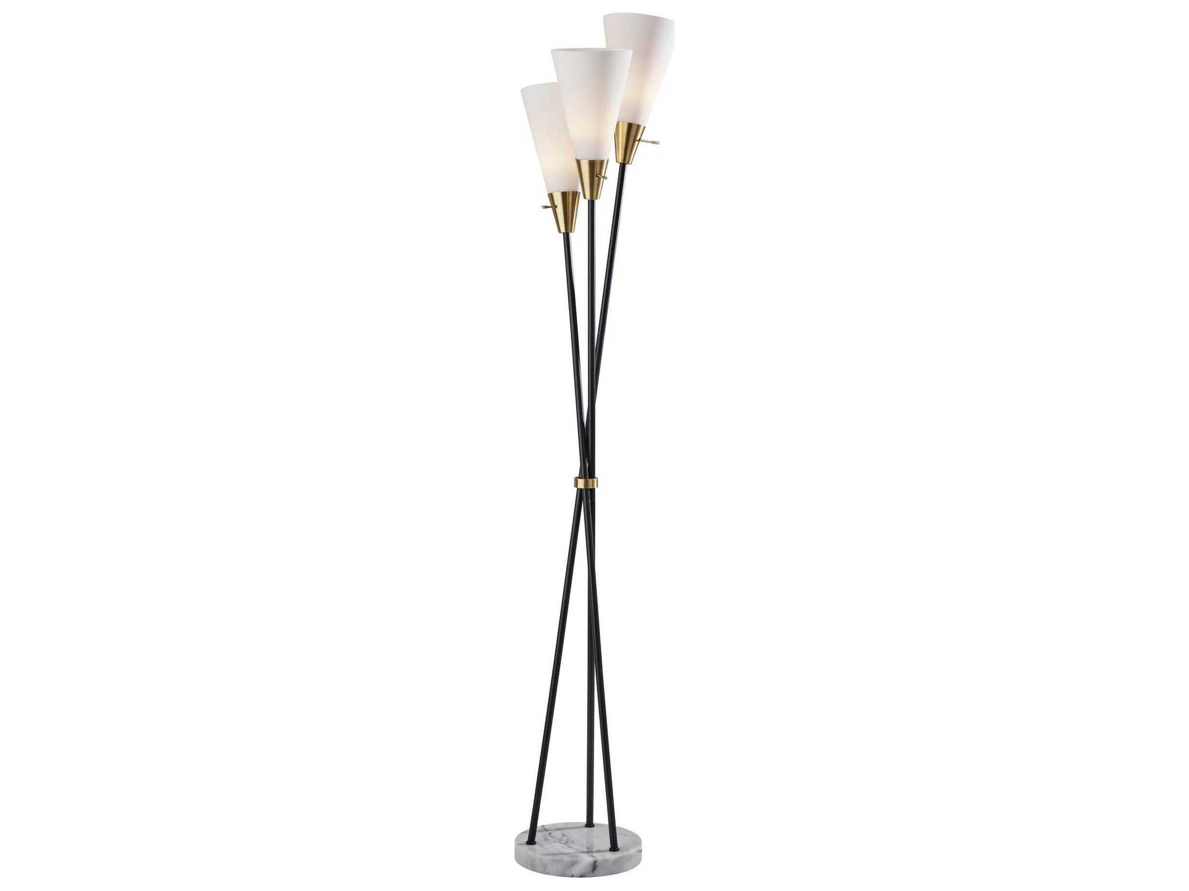 Adesso Dixon Black Antique Brass Frosted Glass Floor Lamp