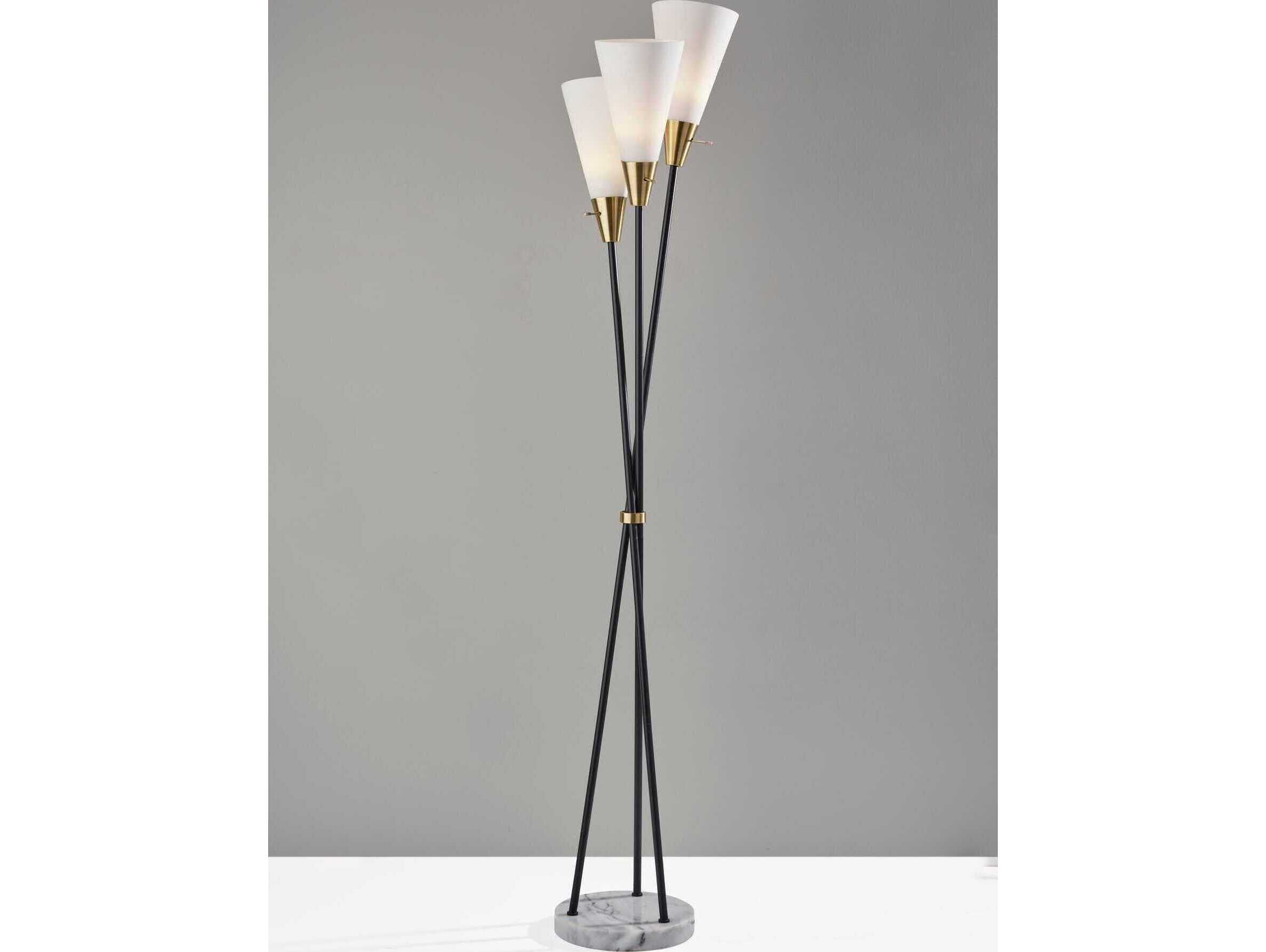 Adesso Dixon Black Antique Brass Frosted Glass Floor Lamp