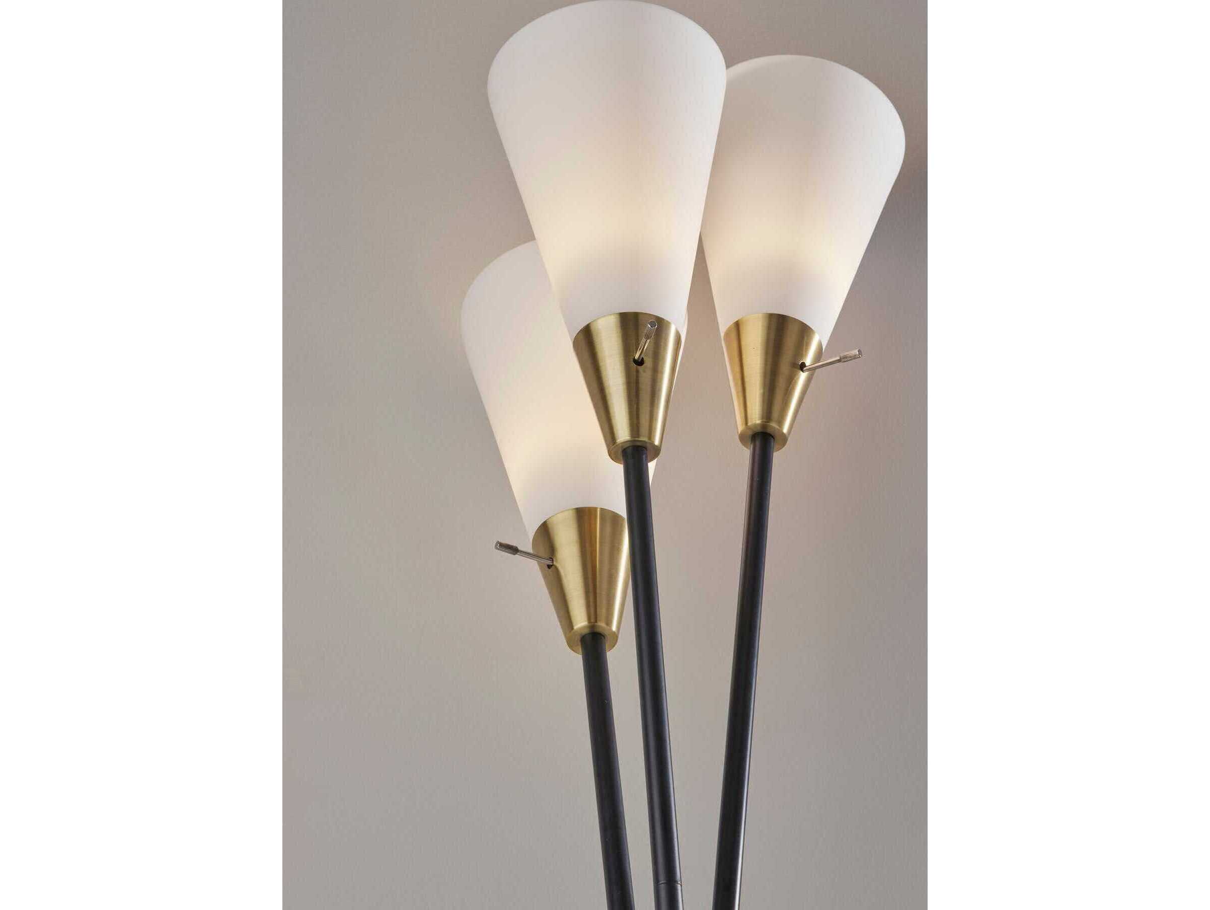 Adesso Dixon Black Antique Brass Frosted Glass Floor Lamp