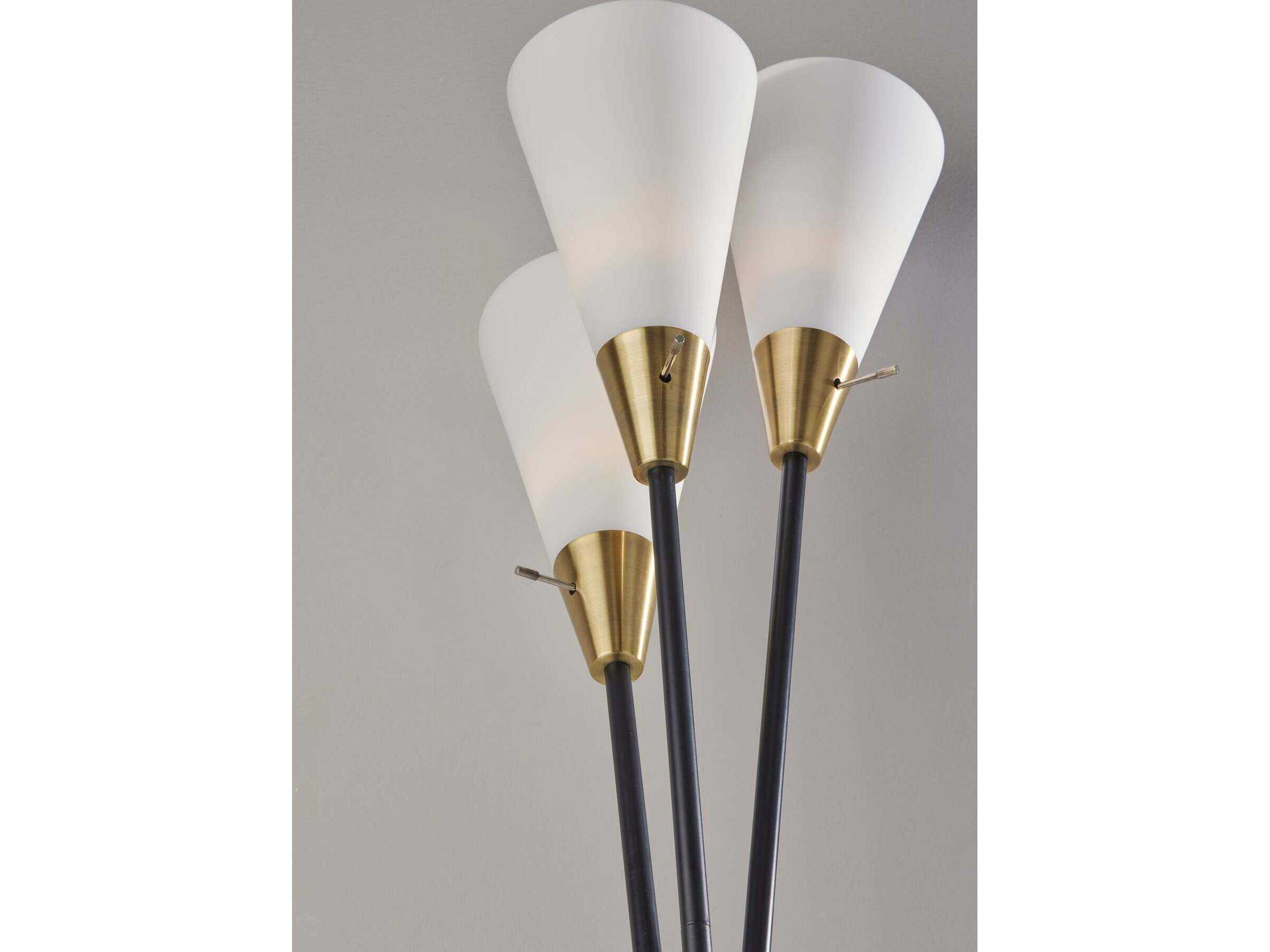 Adesso Dixon Black Antique Brass Frosted Glass Floor Lamp