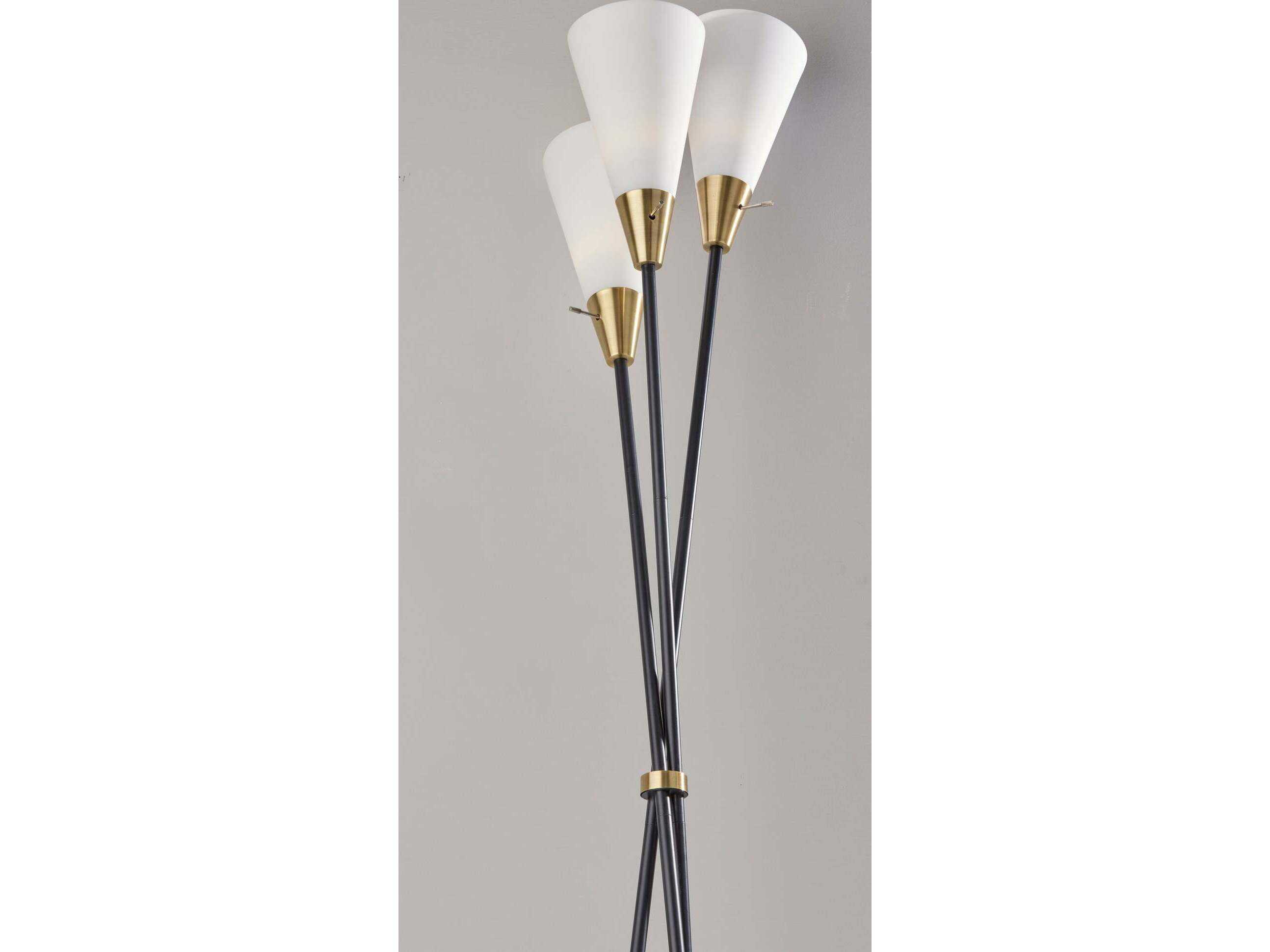 Adesso Dixon Black Antique Brass Frosted Glass Floor Lamp