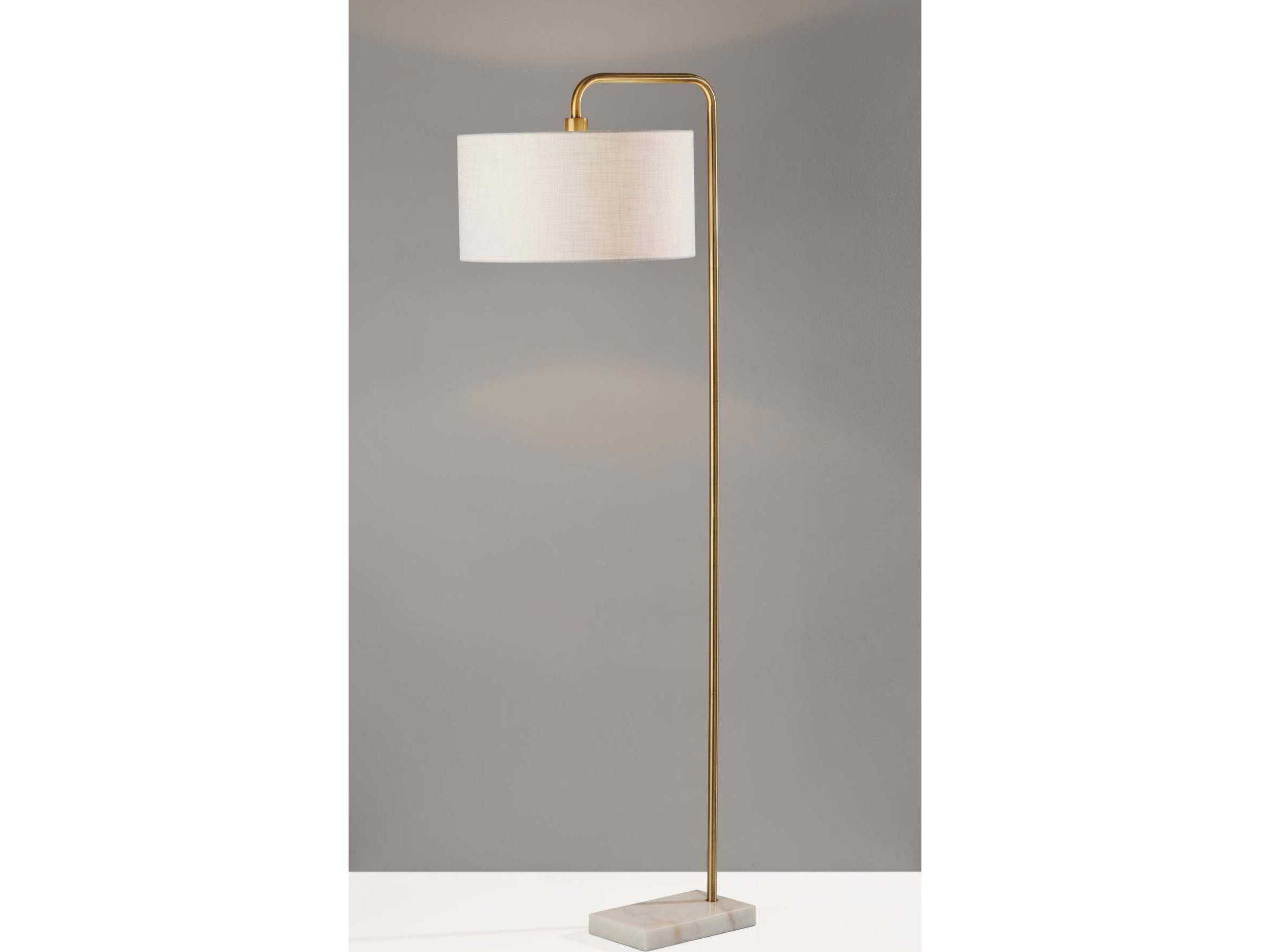 Adesso Justine Antique Brass White Textured Fabric Floor Lamp