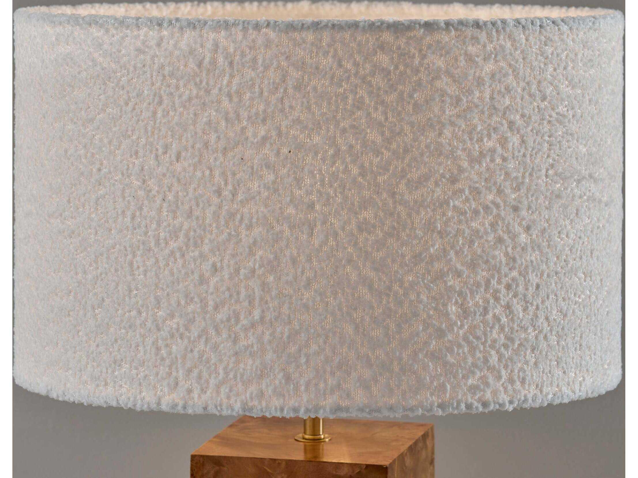 Adesso Frederick Burled Antique Brass White Boucle Fabric Brown Table Lamp