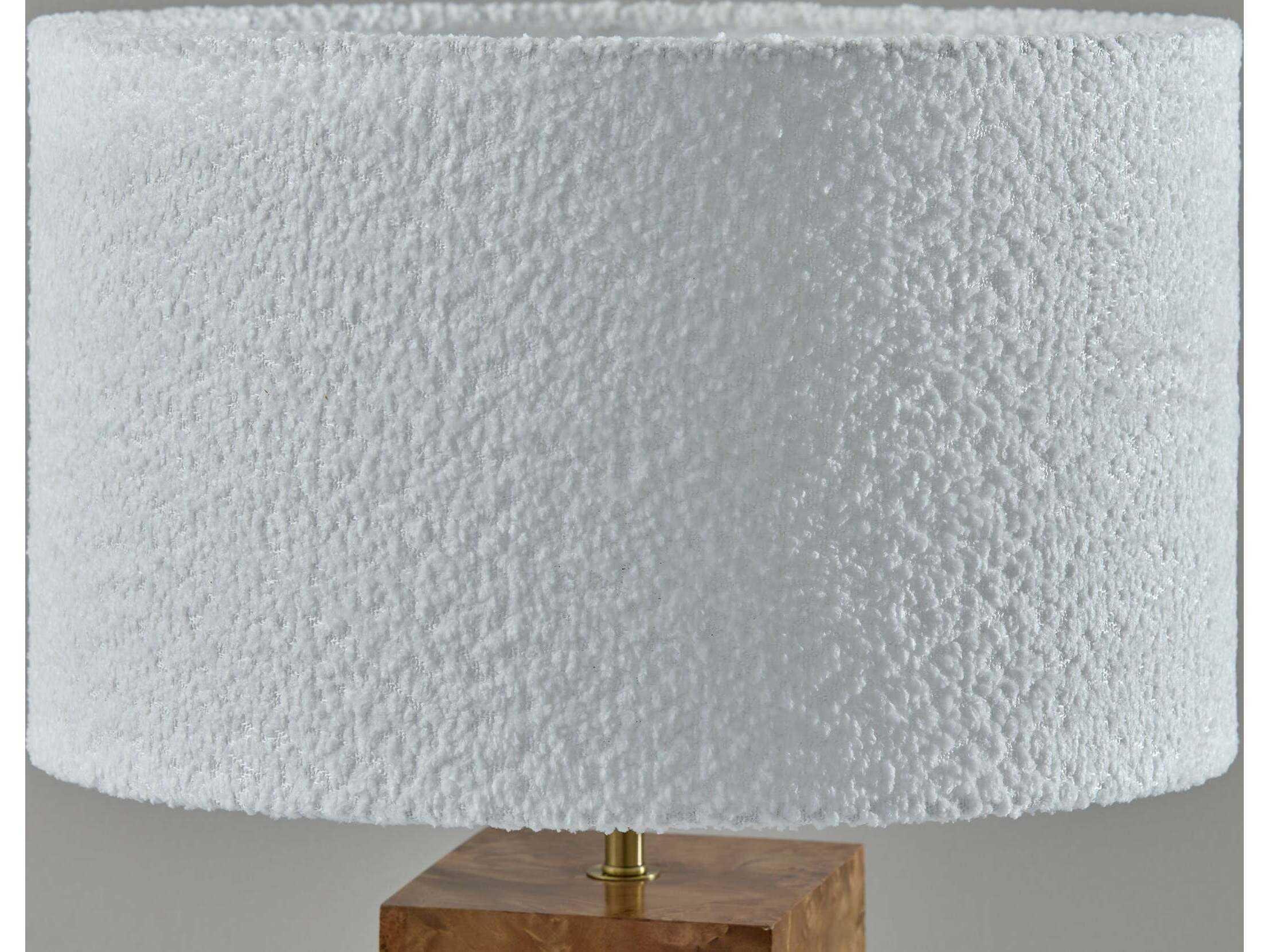 Adesso Frederick Burled Antique Brass White Boucle Fabric Brown Table Lamp