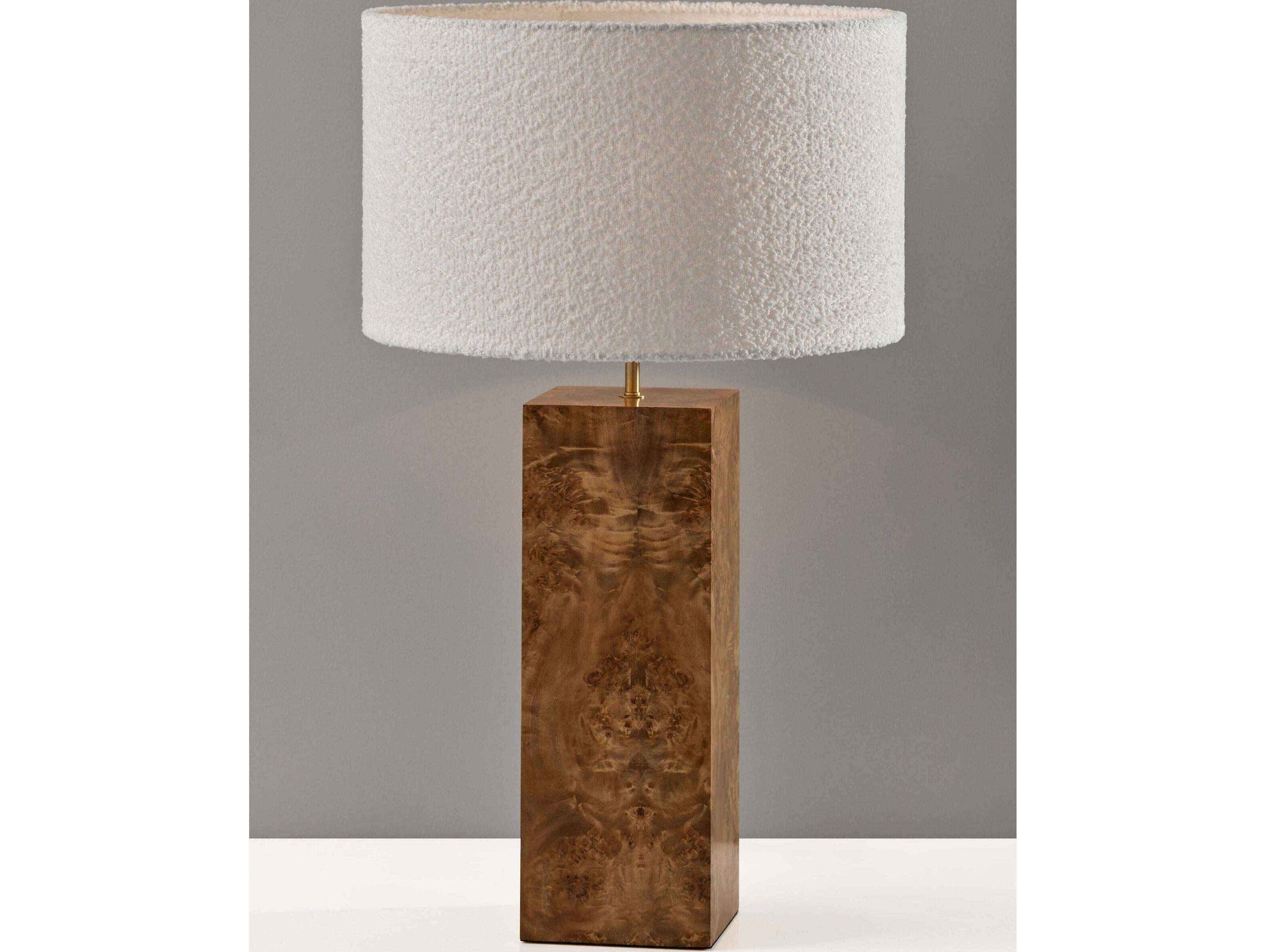 Adesso Frederick Burled Antique Brass White Boucle Fabric Brown Buffet Lamp