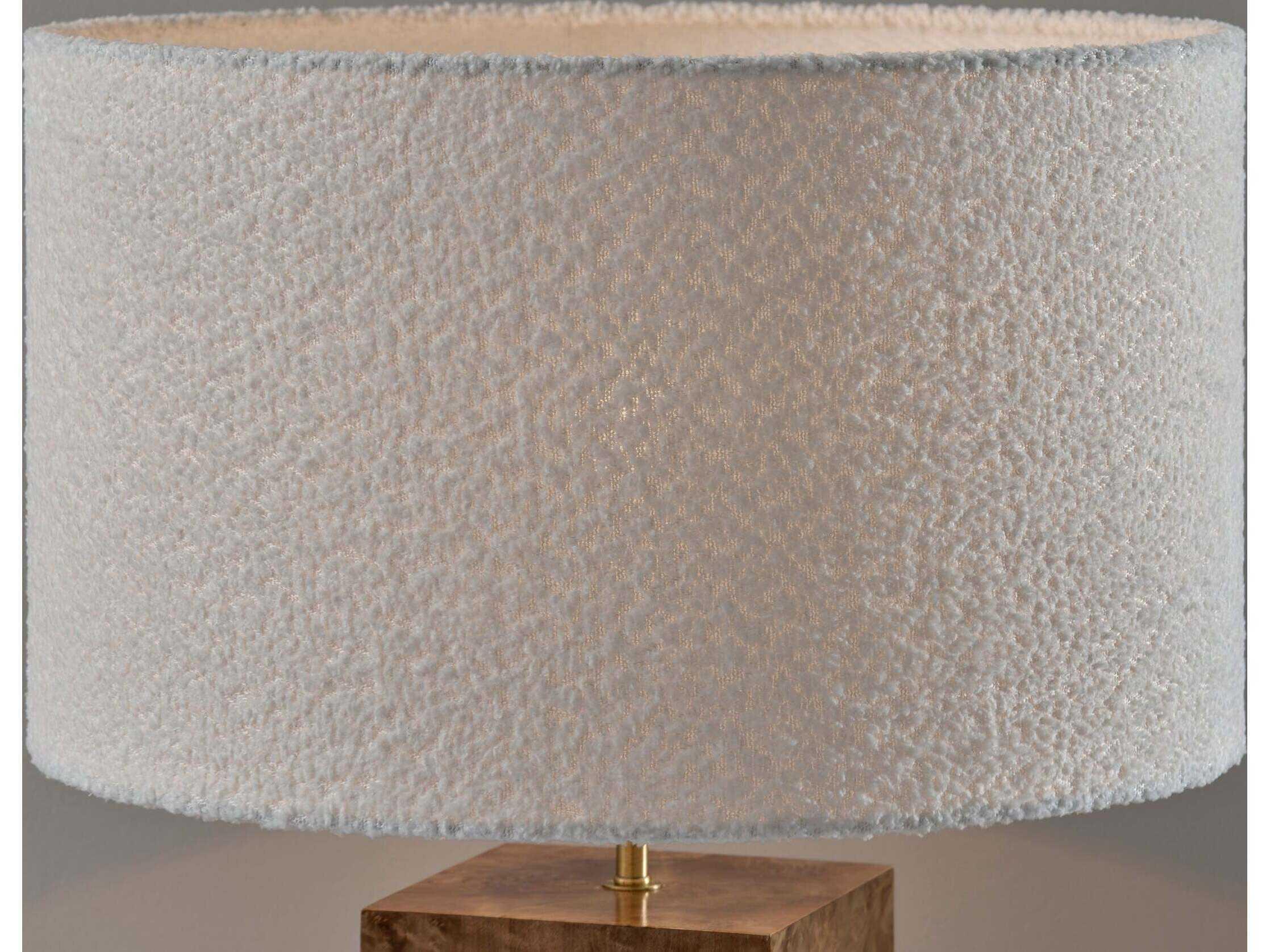 Adesso Frederick Burled Antique Brass White Boucle Fabric Brown Buffet Lamp