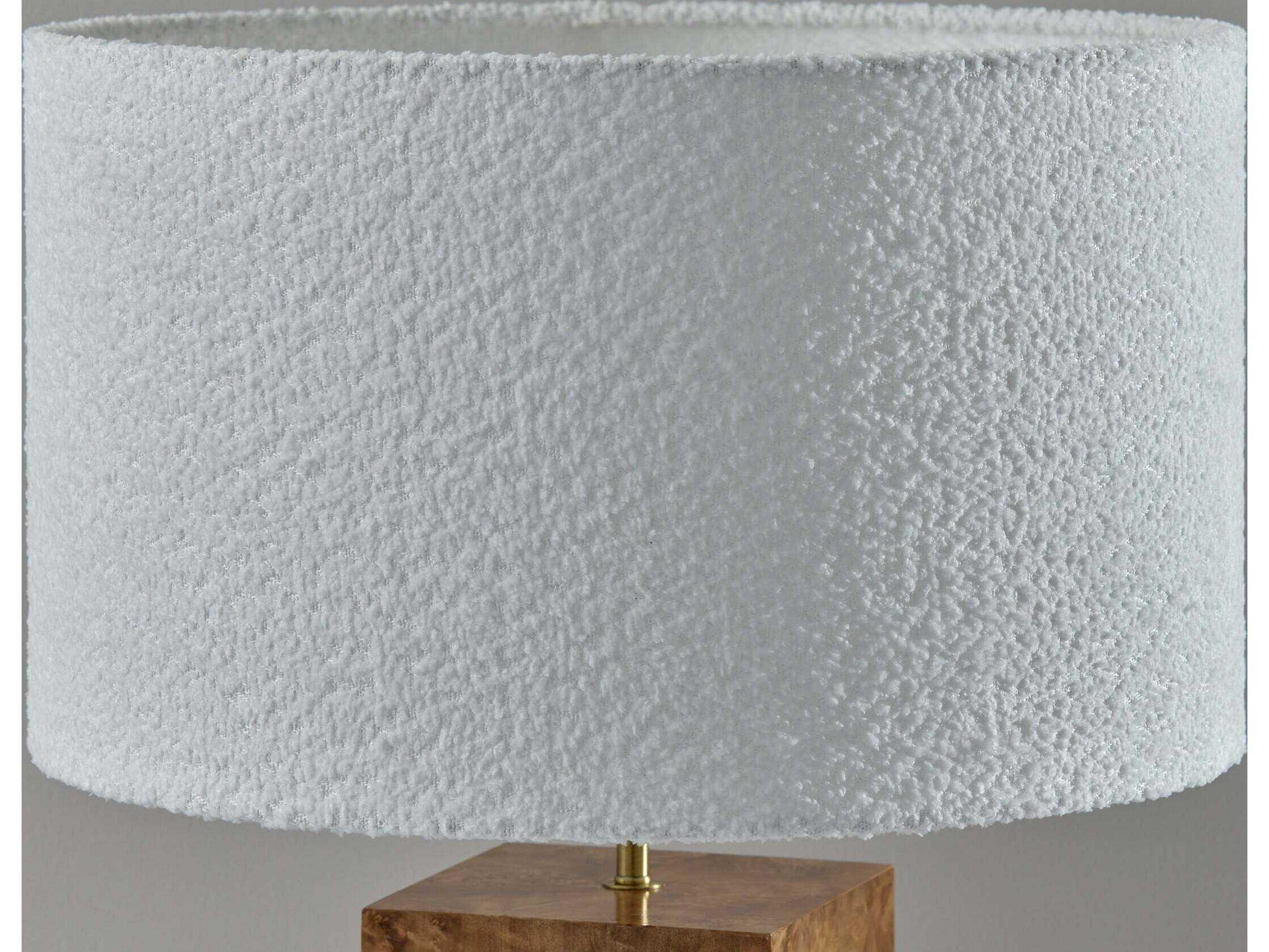 Adesso Frederick Burled Antique Brass White Boucle Fabric Brown Buffet Lamp