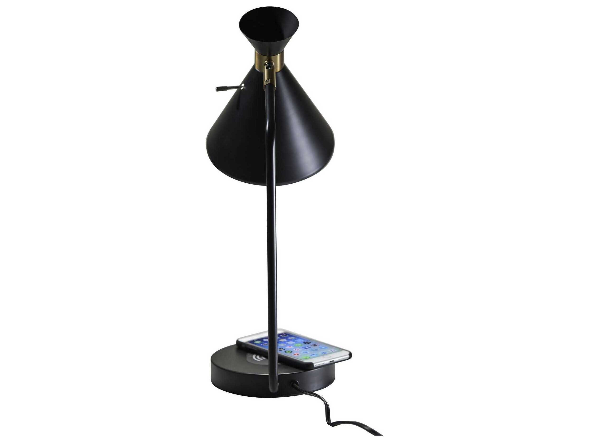 Adesso Maxine Matte Black Antique Brass Metal Desk Lamp