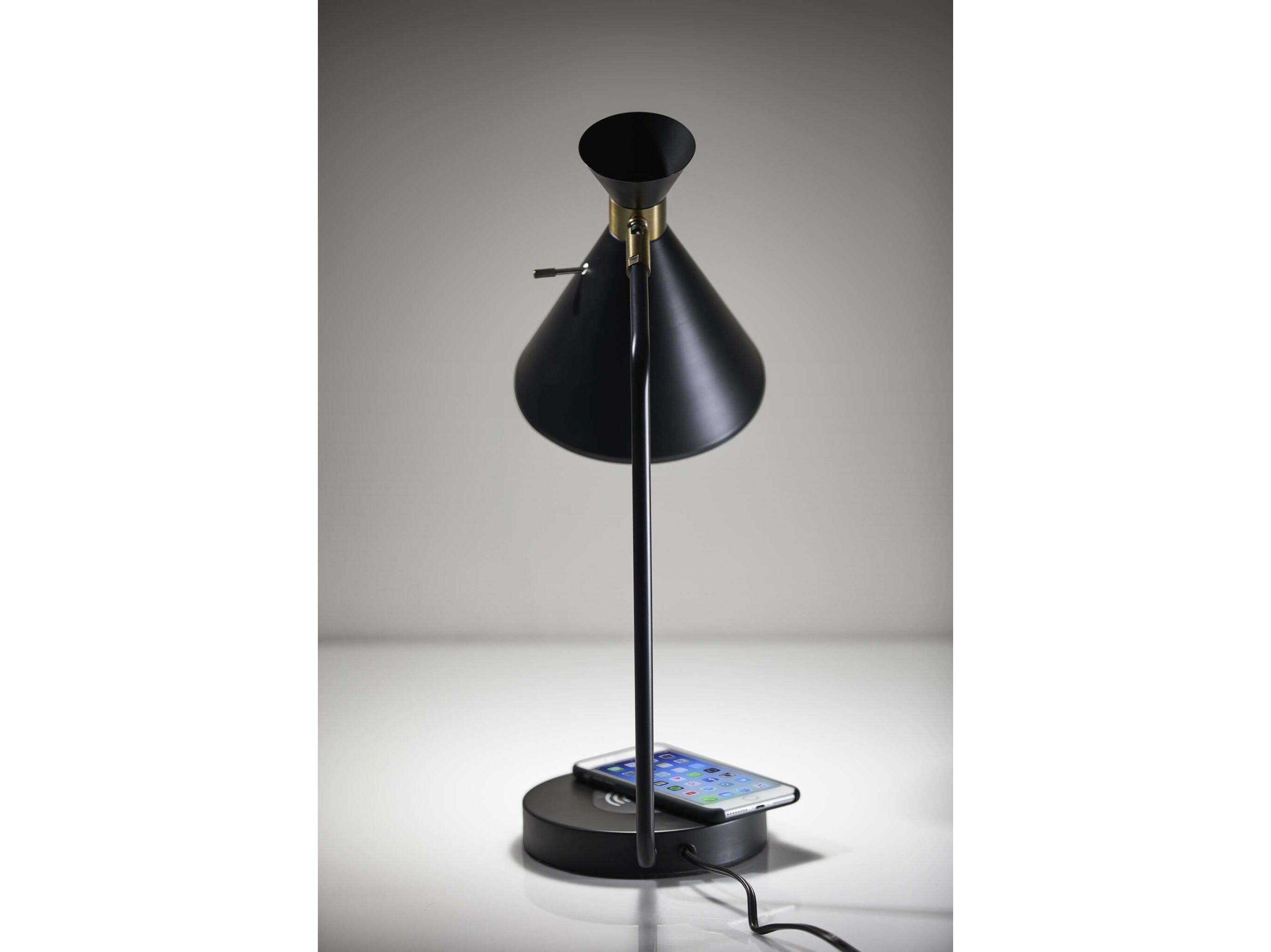 Adesso Maxine Matte Black Antique Brass Metal Desk Lamp