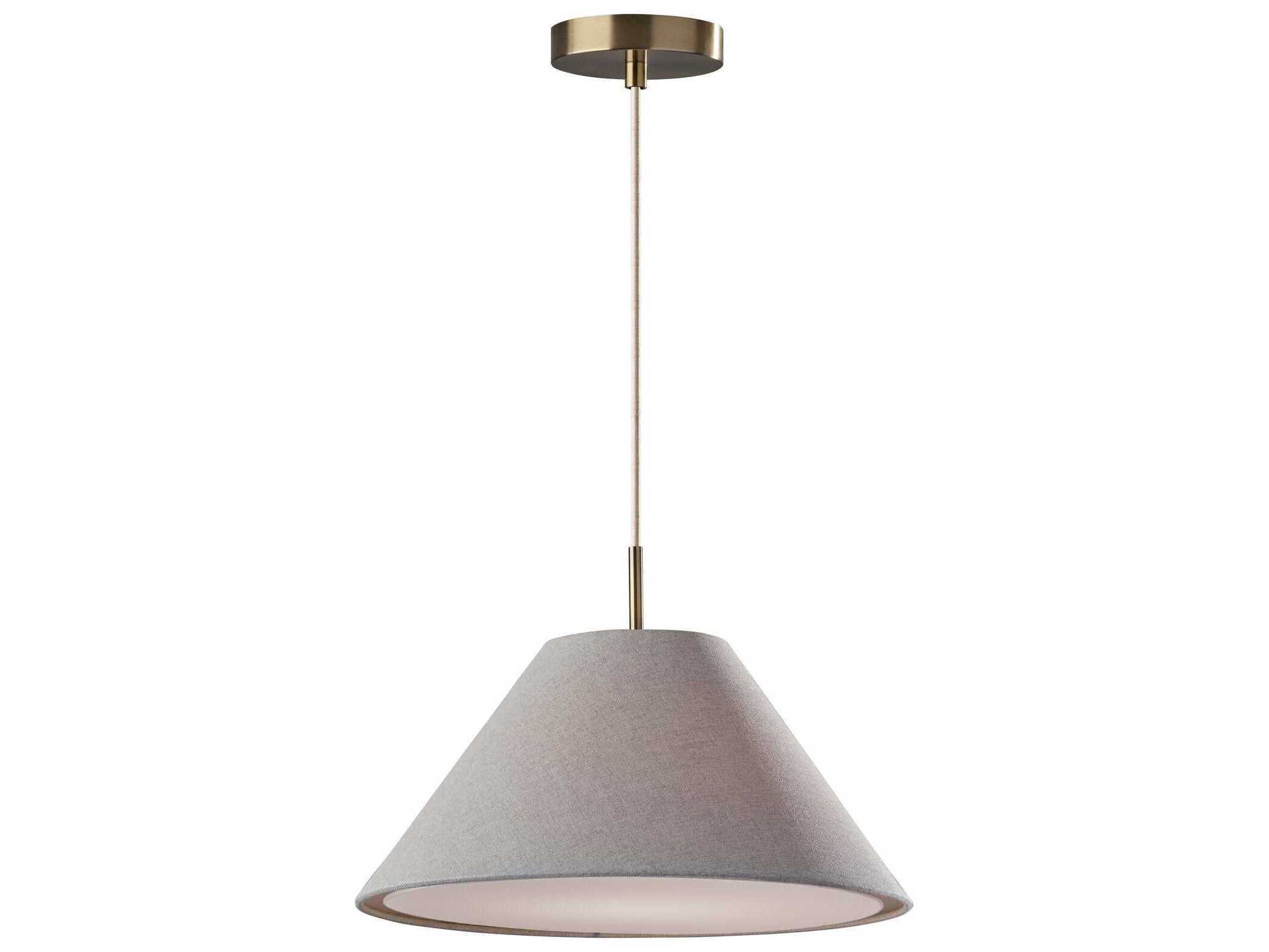 Adesso Hadley Light Grey Textured Antique Brass Drum Pendant