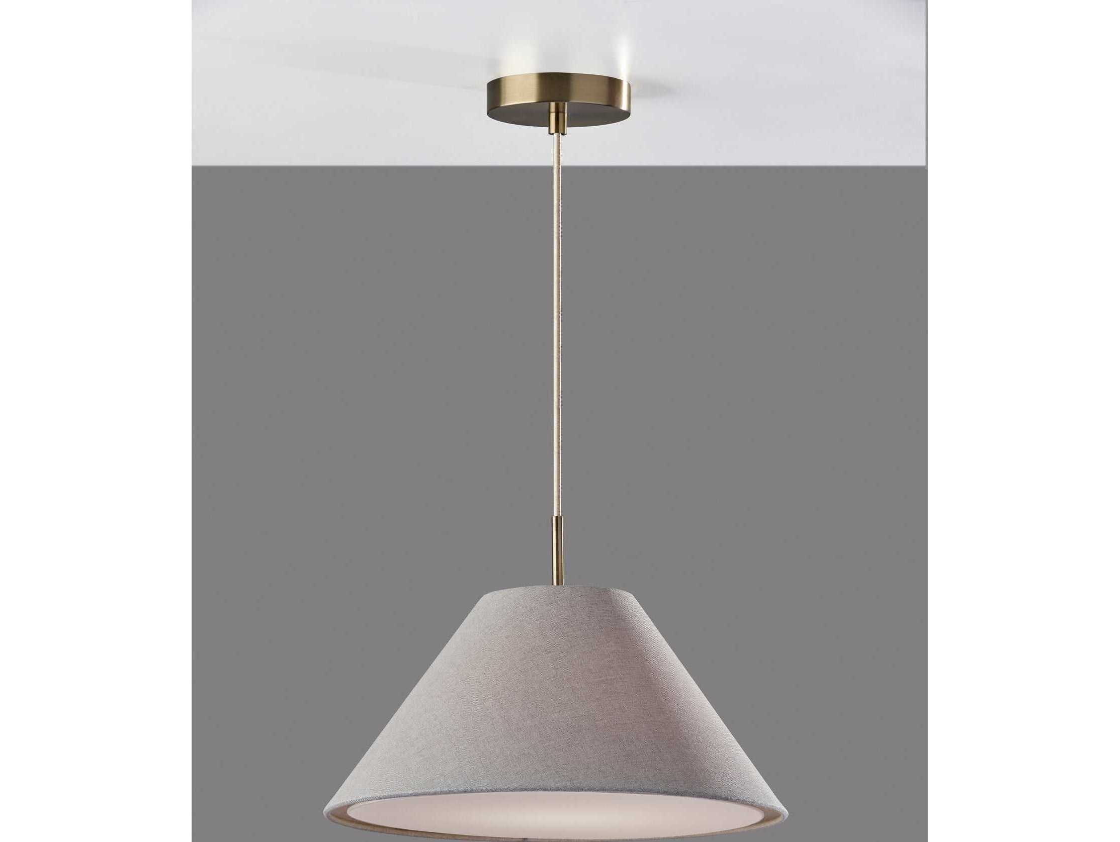 Adesso Hadley Light Grey Textured Antique Brass Drum Pendant
