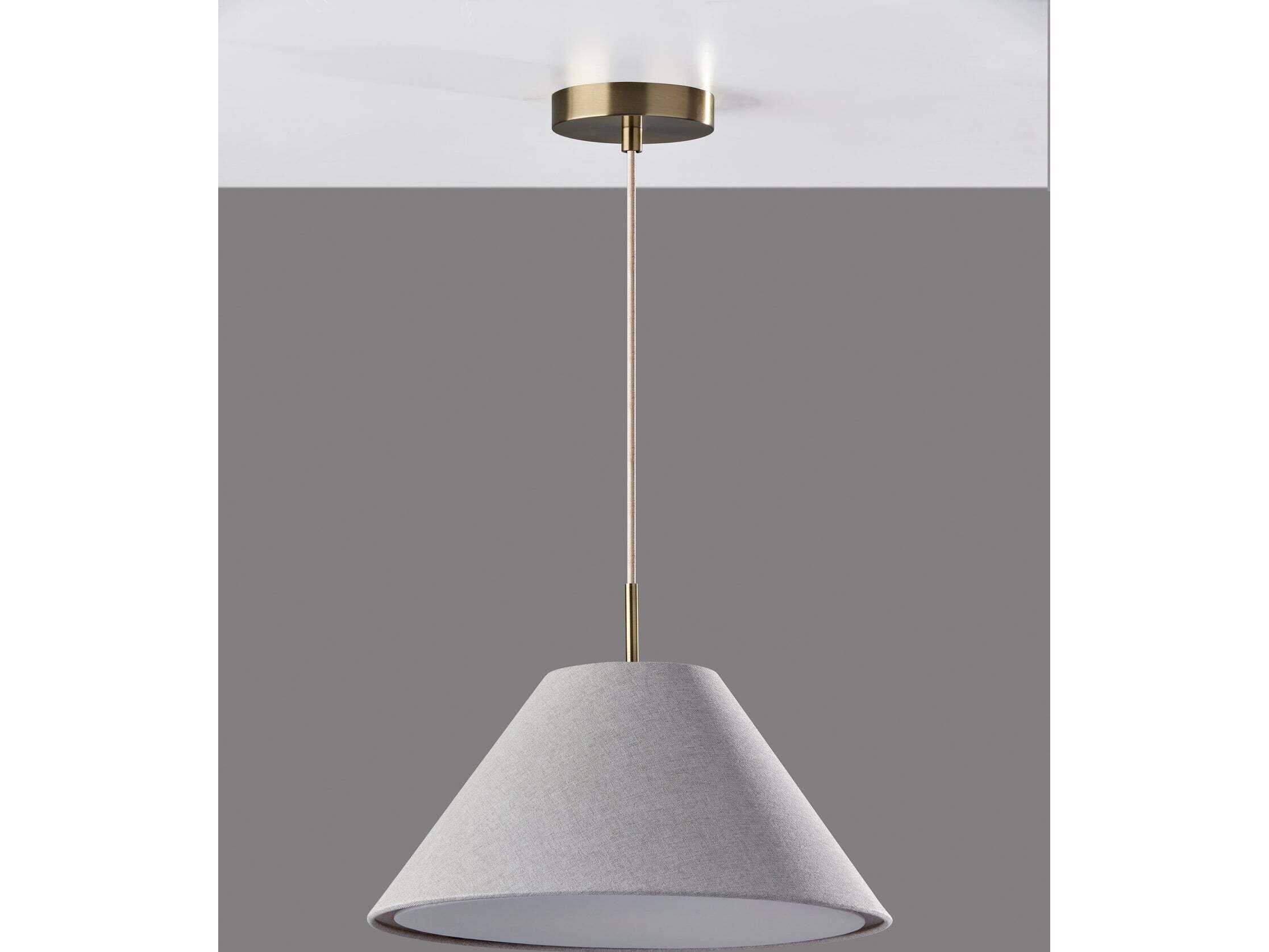 Adesso Hadley Light Grey Textured Antique Brass Drum Pendant