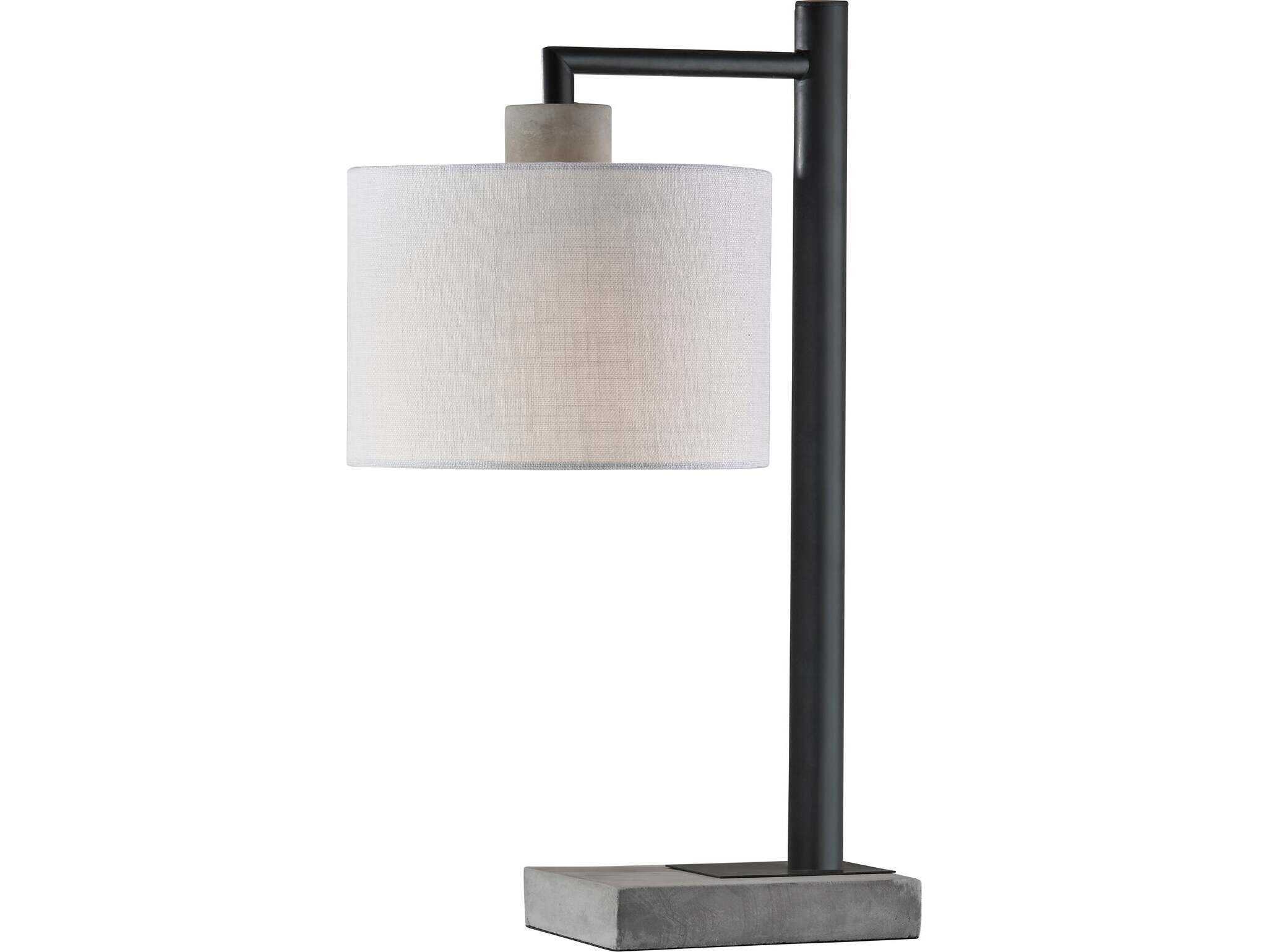 Adesso Devin Black Grey Cement White Textured Fabric Table Lamp