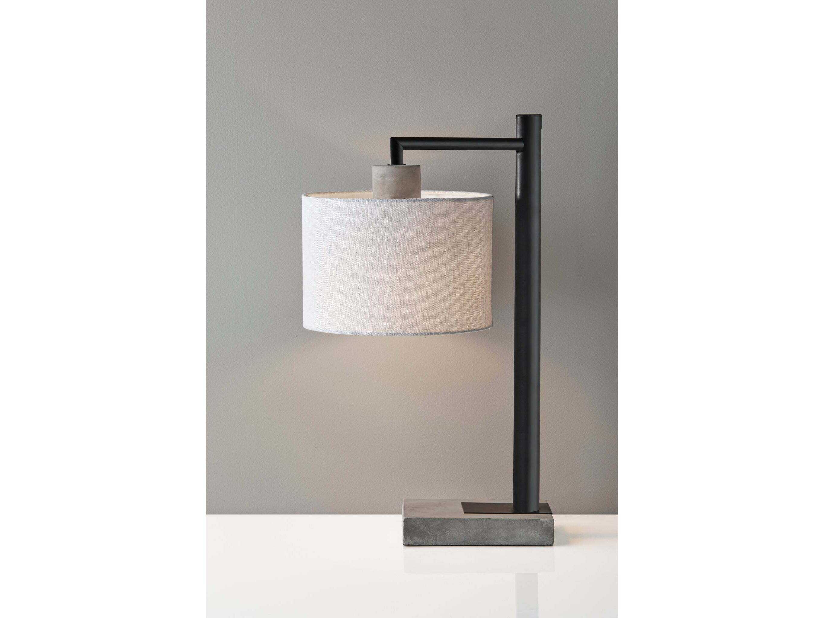 Adesso Devin Black Grey Cement White Textured Fabric Table Lamp