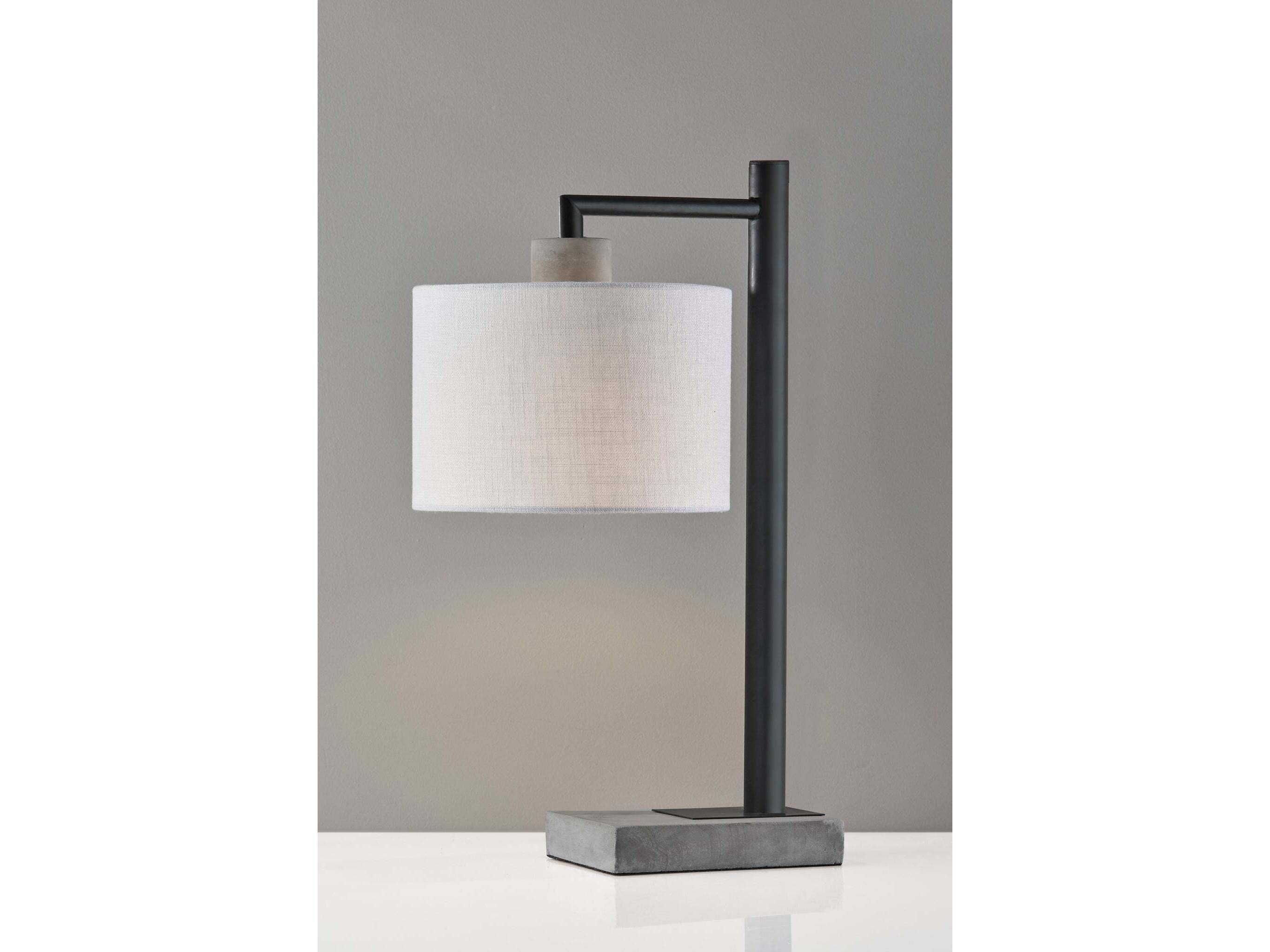 Adesso Devin Black Grey Cement White Textured Fabric Table Lamp