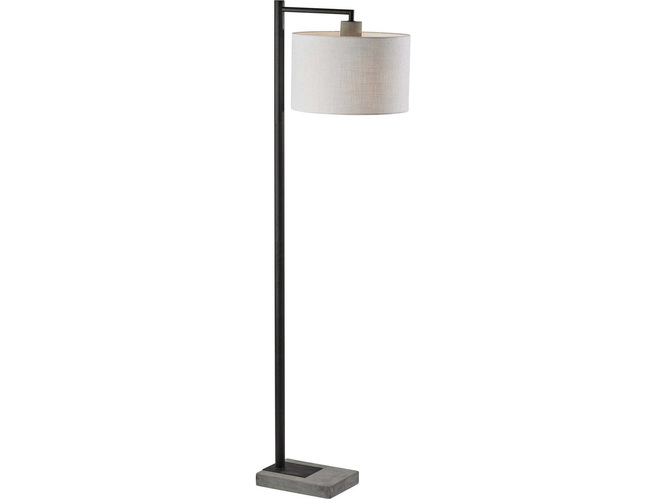 Adesso Devin Black Grey Cement White Textured Fabric Floor Lamp