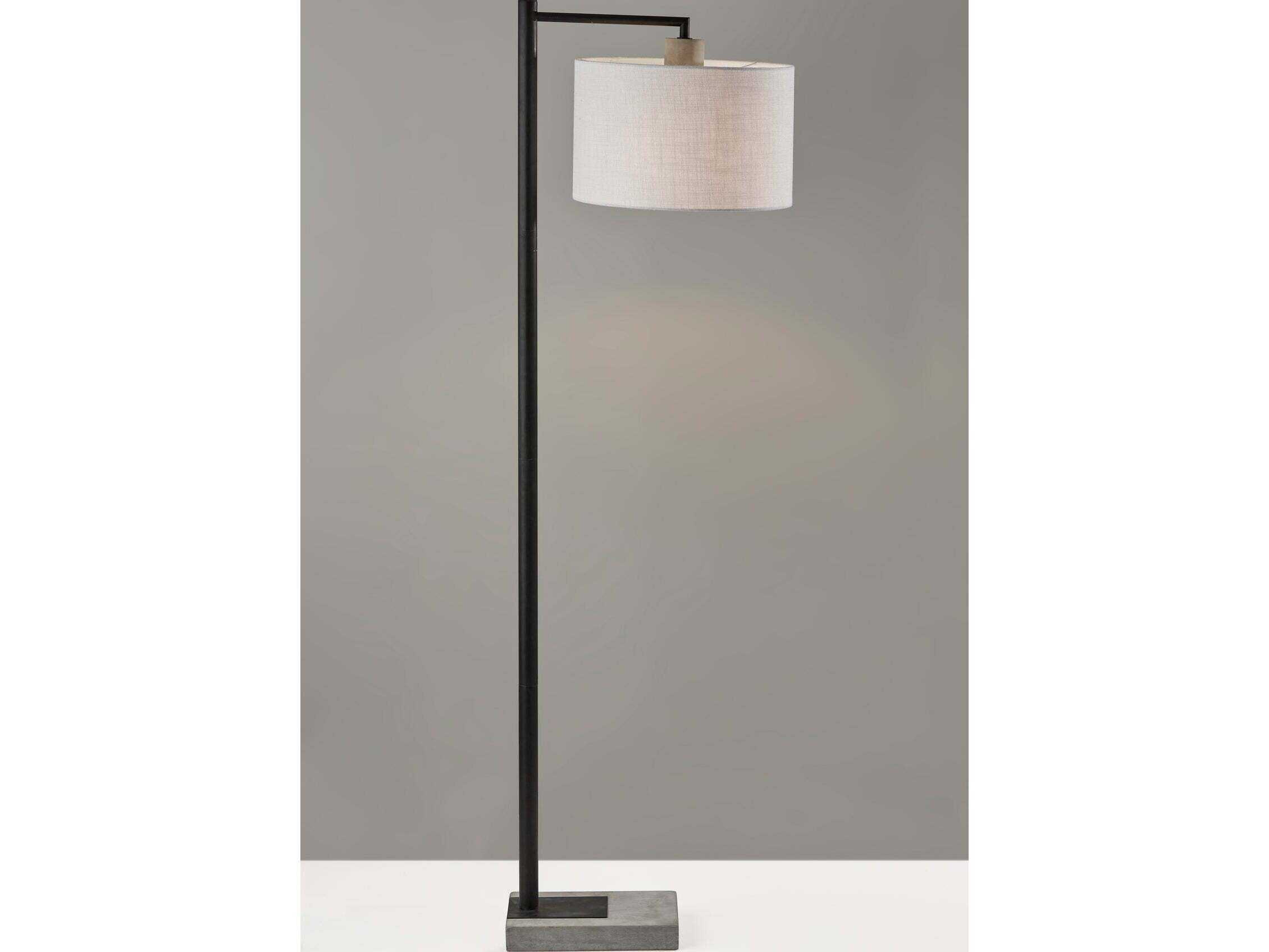 Adesso Devin Black Grey Cement White Textured Fabric Floor Lamp