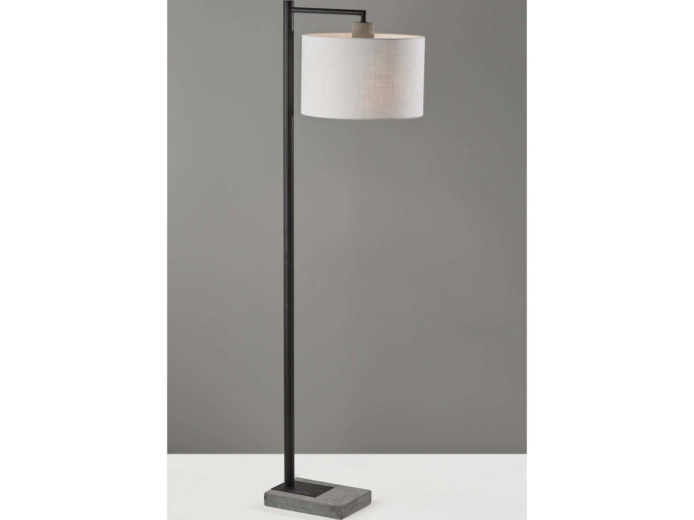 Adesso Devin Black Grey Cement White Textured Fabric Floor Lamp