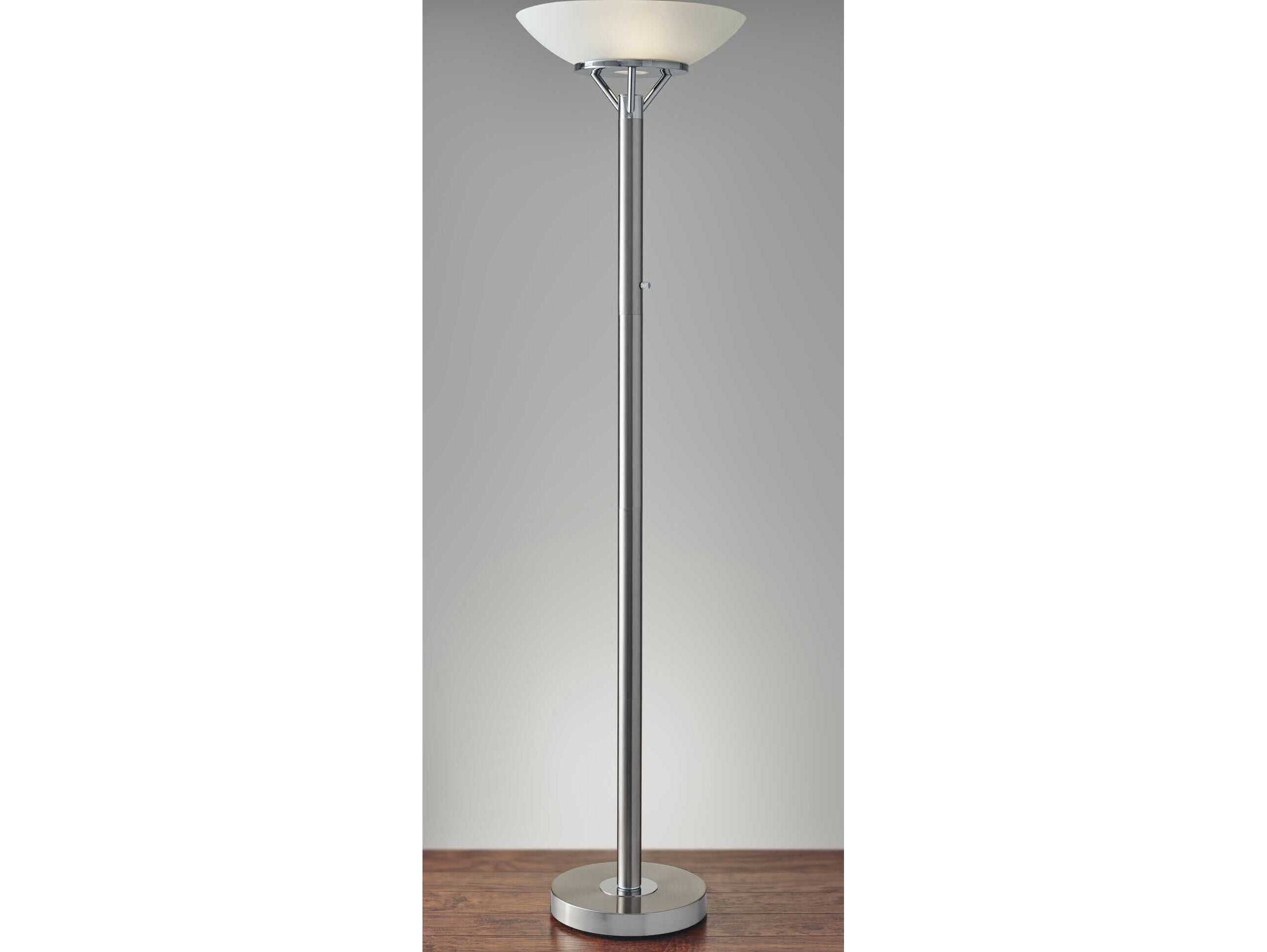Adesso Expo Brushed Steel Chrome Frosted Glass Floor Lamp