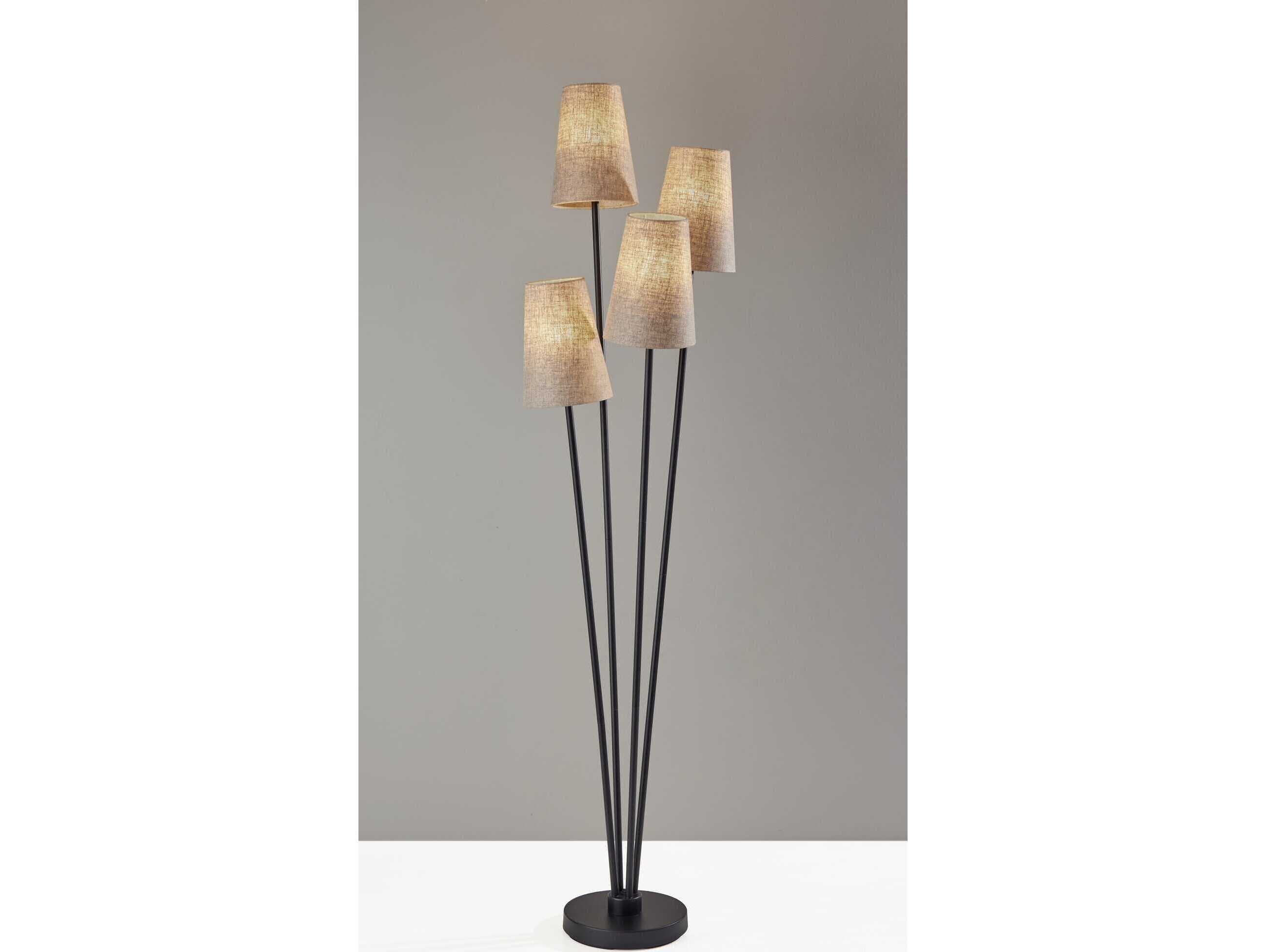 Adesso Wentworth Black Light Brown Textured Fabric Shades Floor Lamp